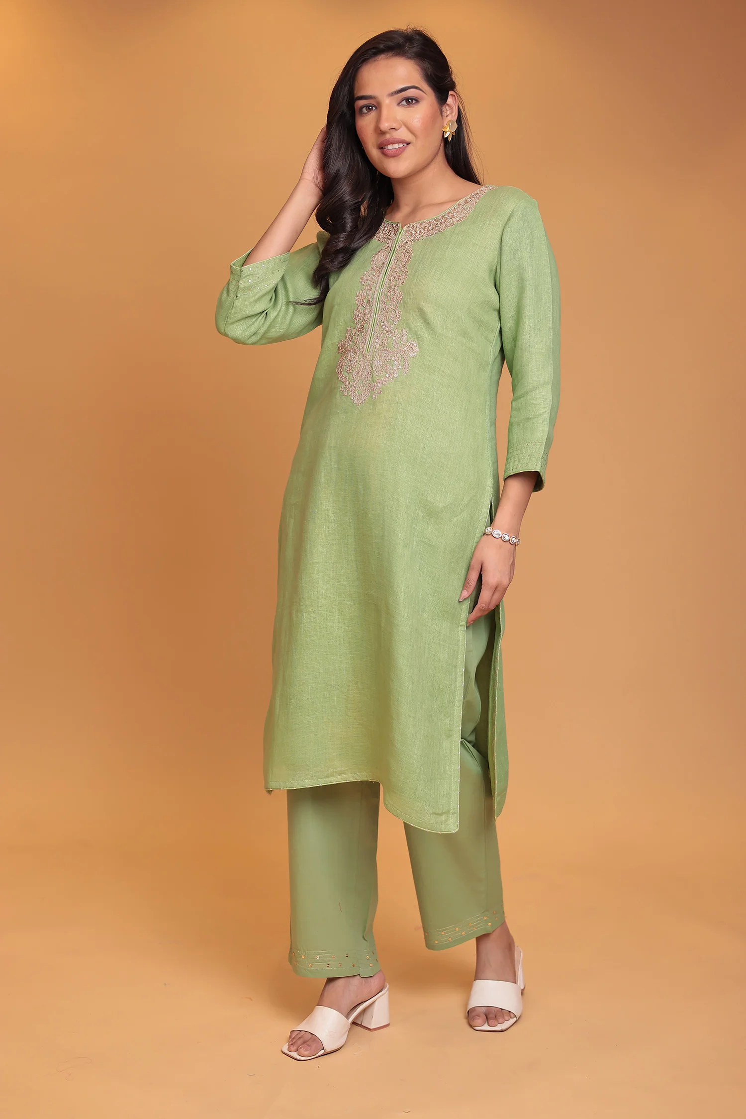 Linen Suit Stitched with Dori and Gota Patti work - Image 12