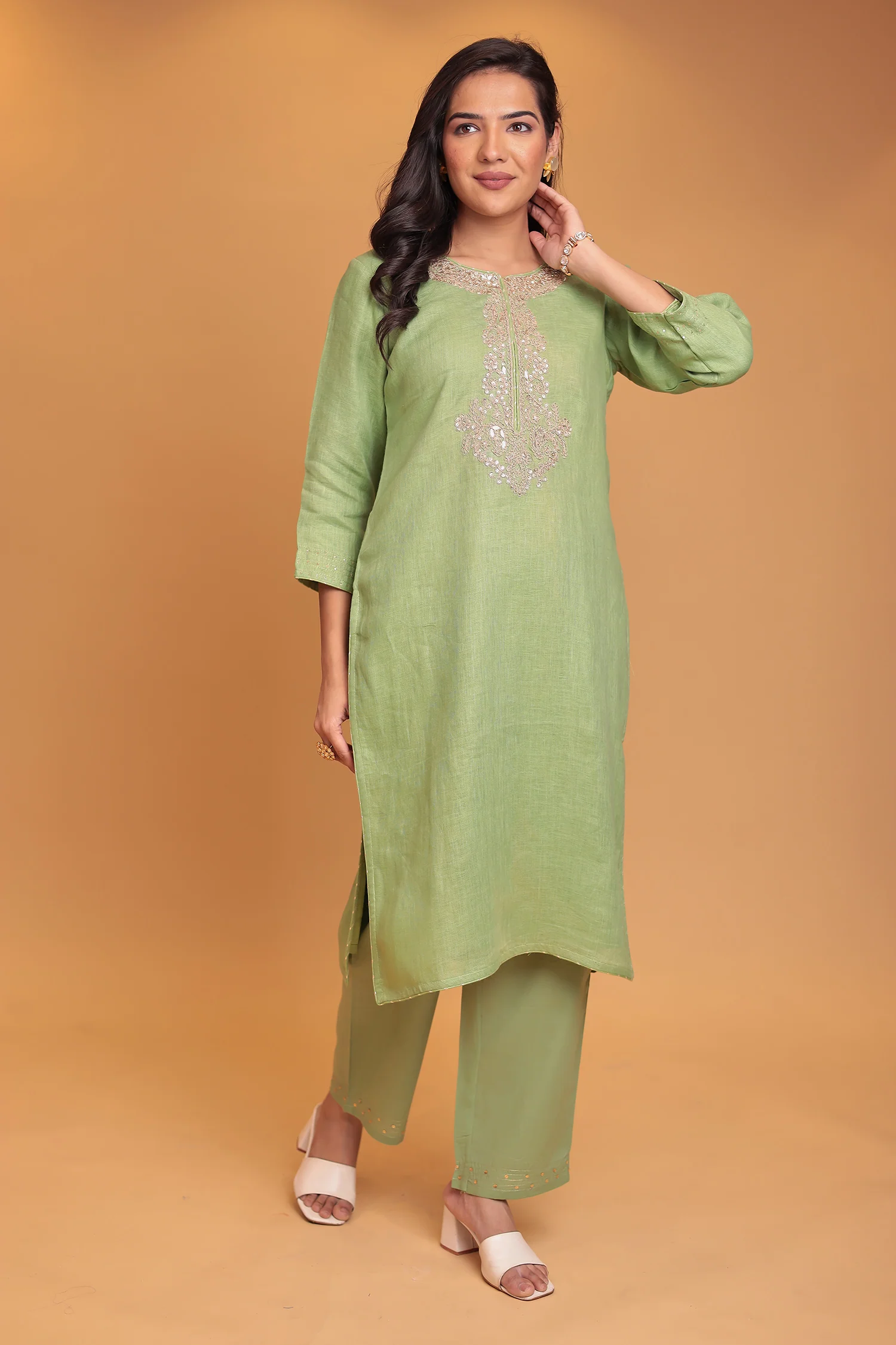 Linen Suit Stitched with Dori and Gota Patti work - Image 8