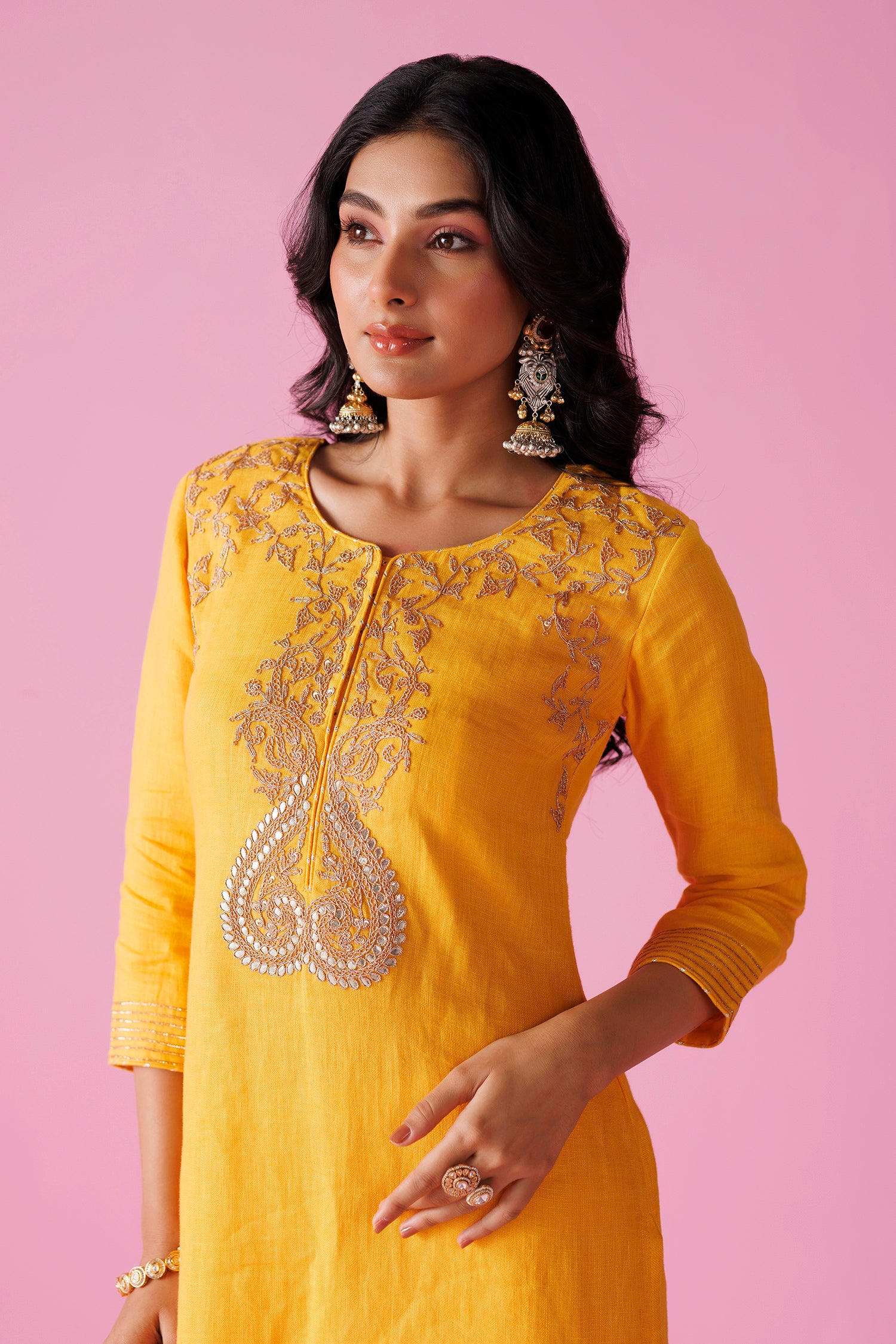 Linen Suit Stitched with Dori and Gota Patti work - Image 14