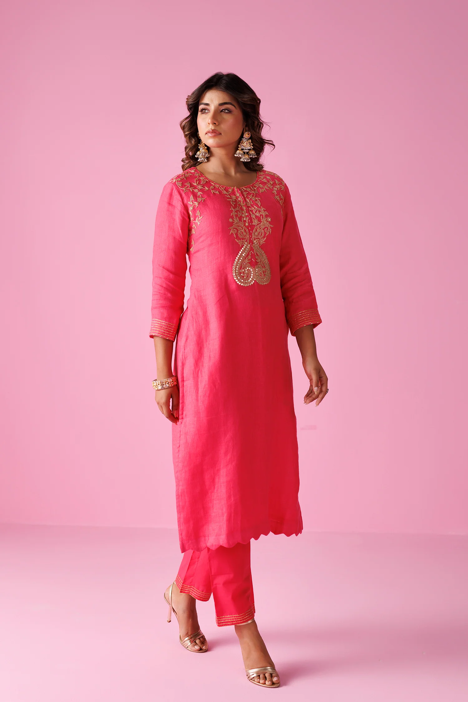 Linen Suit Stitched with Dori and Gota Patti work - Image 3