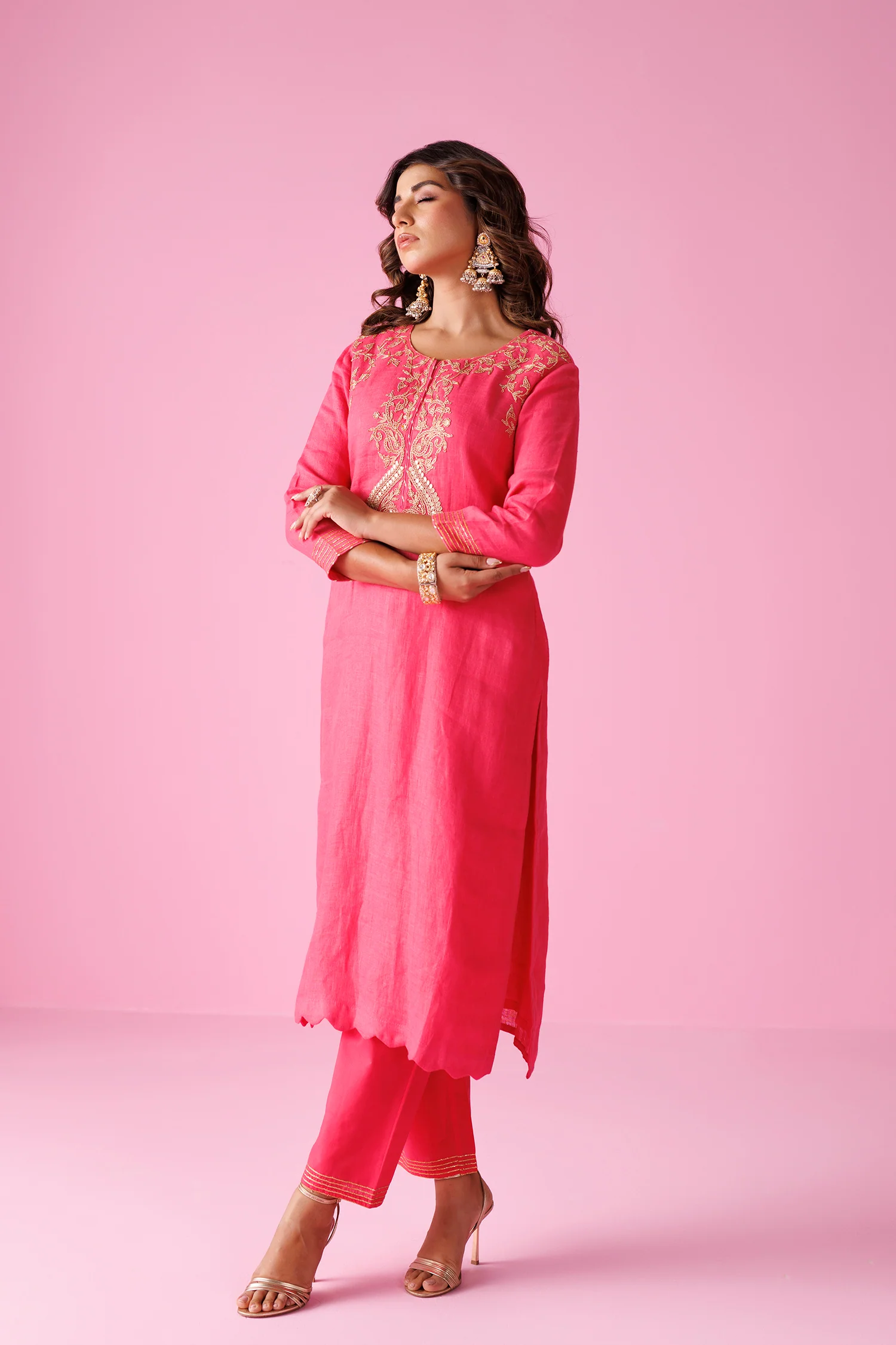 Linen Suit Stitched with Dori and Gota Patti work - Image 5
