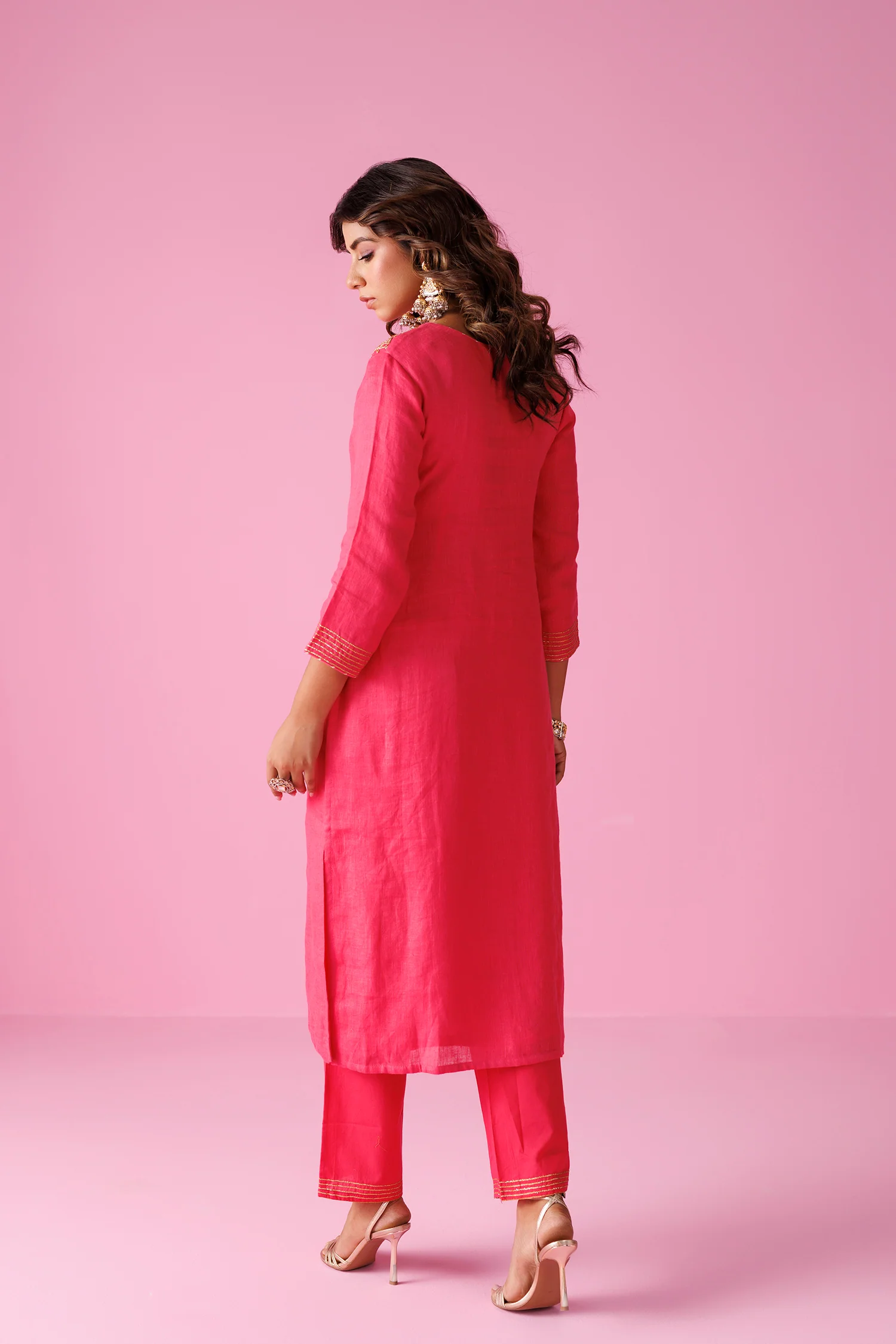 Linen Suit Stitched with Dori and Gota Patti work - Image 8