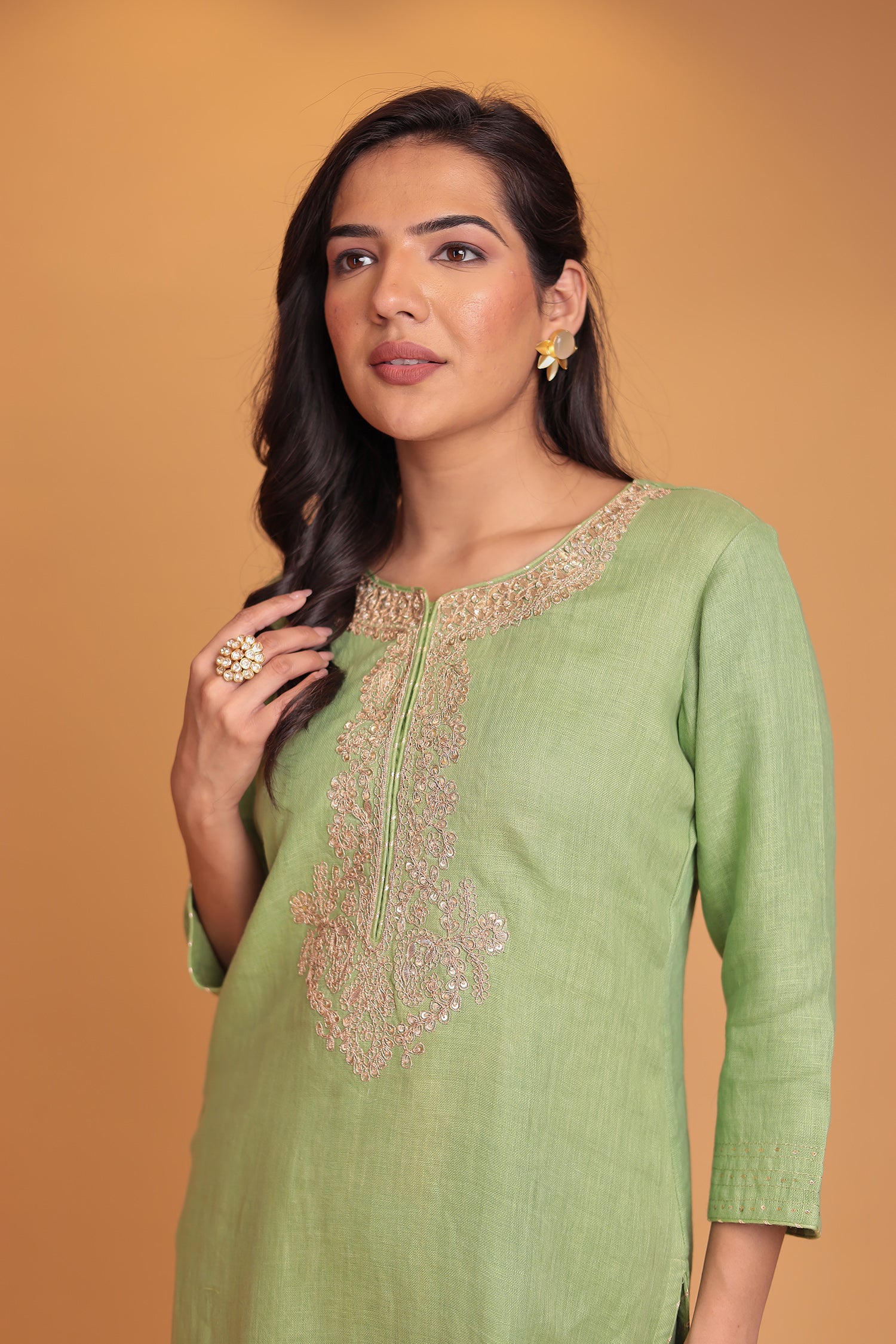 Linen Suit Stitched with Dori and Gota Patti work - Image 3