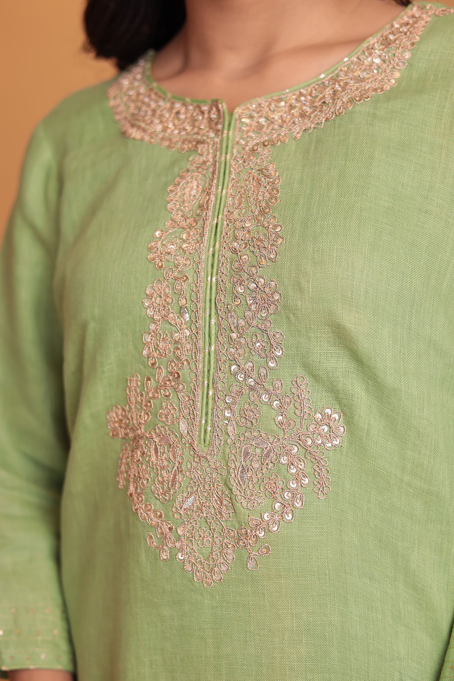 Linen Suit Stitched with Dori and Gota Patti work - Image 4