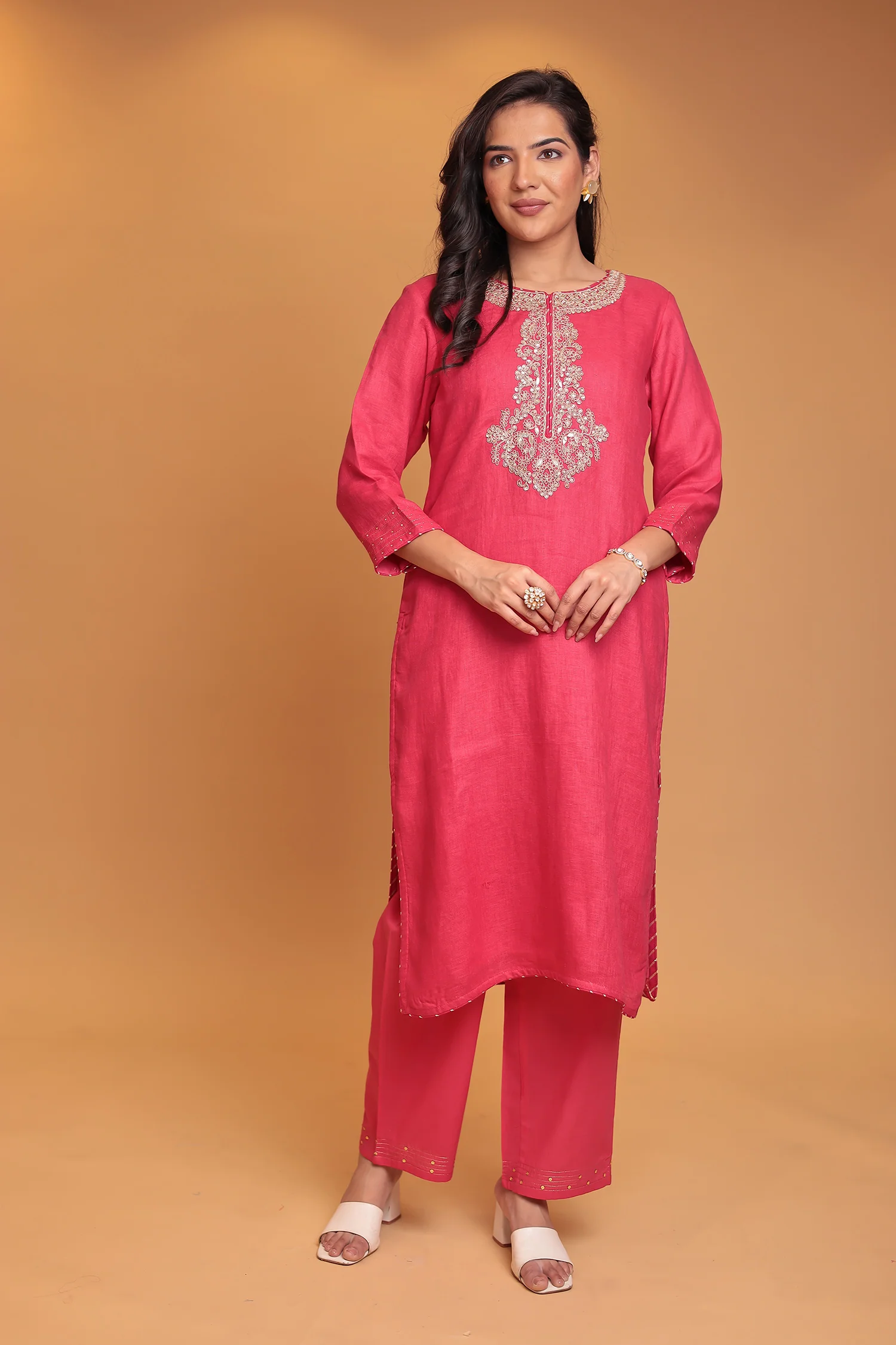 Linen Suit Stitched with Dori and Gota Patti work - Image 8