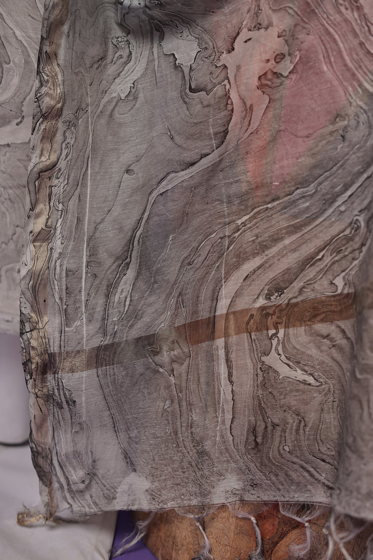 Marble Print Chanderi Unstitched Suit with Zari Border - Image 3