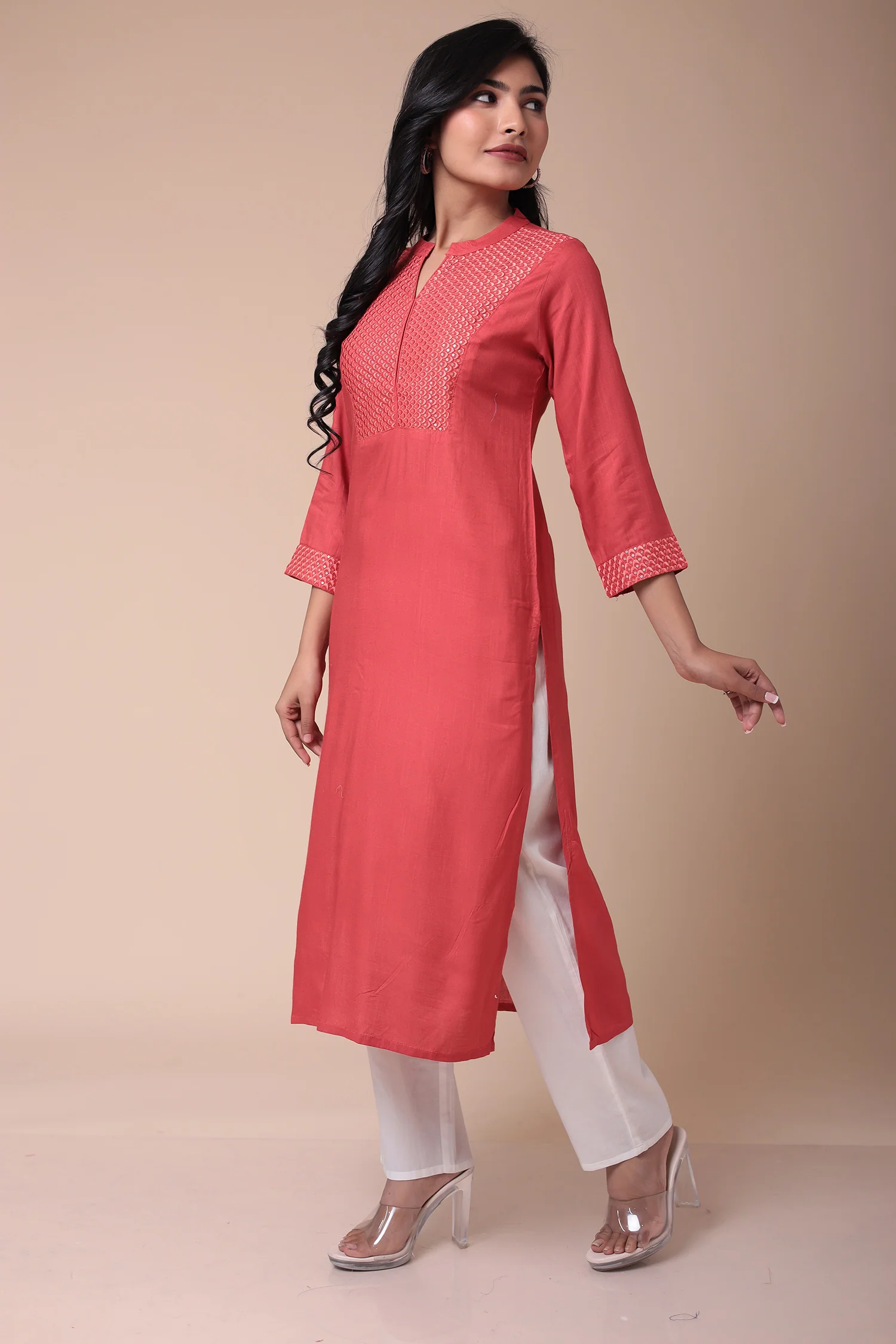 Embroidered Muslin Kurta with Sequins work - Image 16