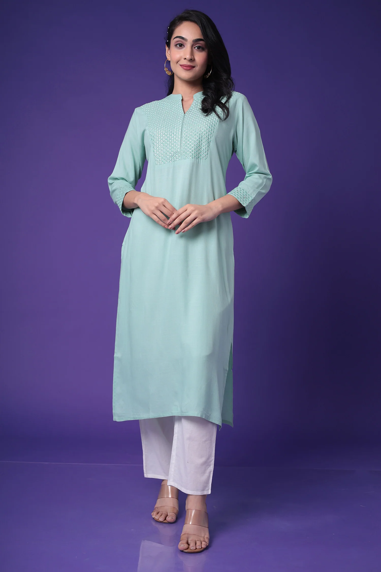 Embroidered Muslin Kurta with Sequins work - Image 8