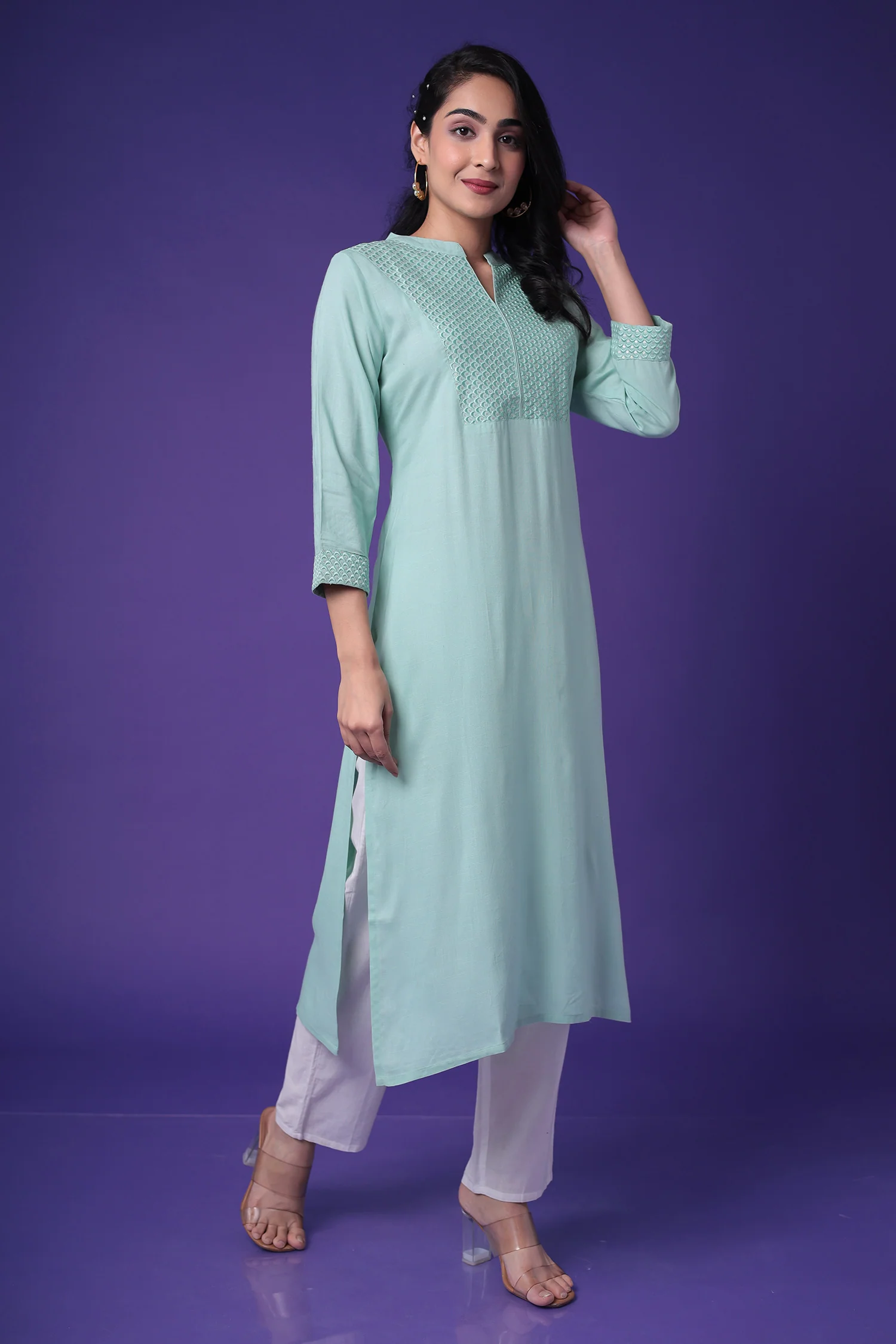 Embroidered Muslin Kurta with Sequins work - Image 14