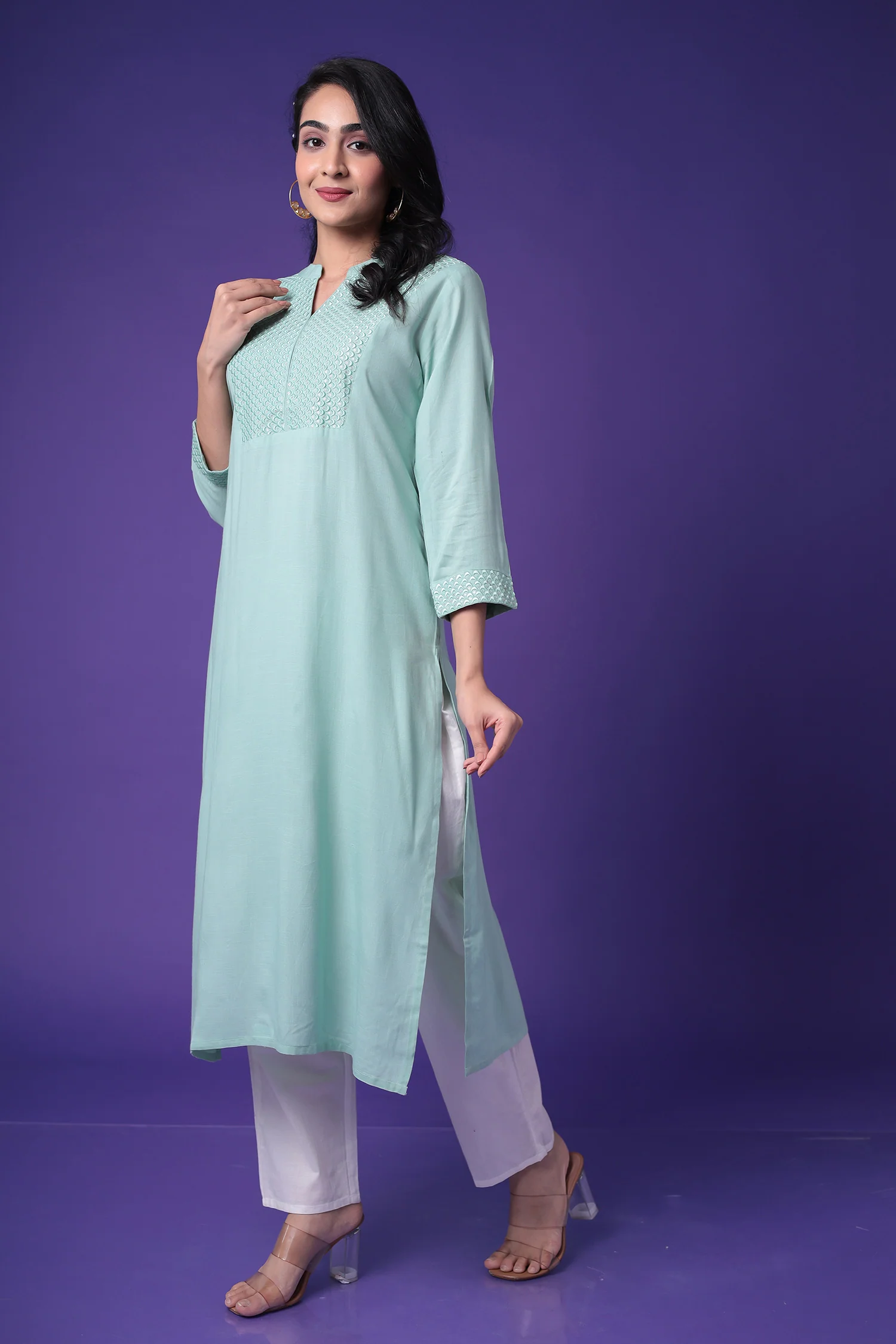 Embroidered Muslin Kurta with Sequins work - Image 16