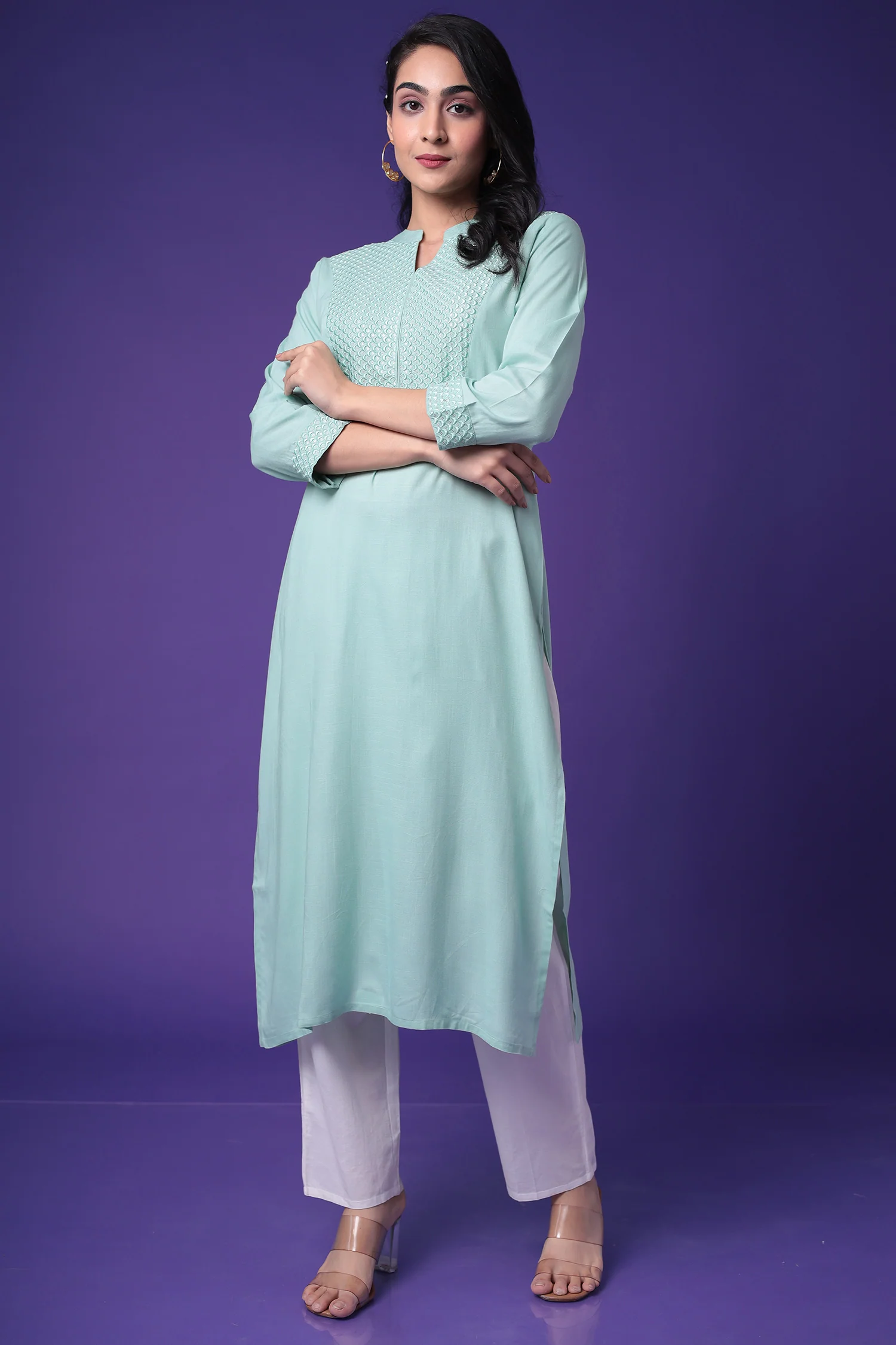 Embroidered Muslin Kurta with Sequins work - Image 18