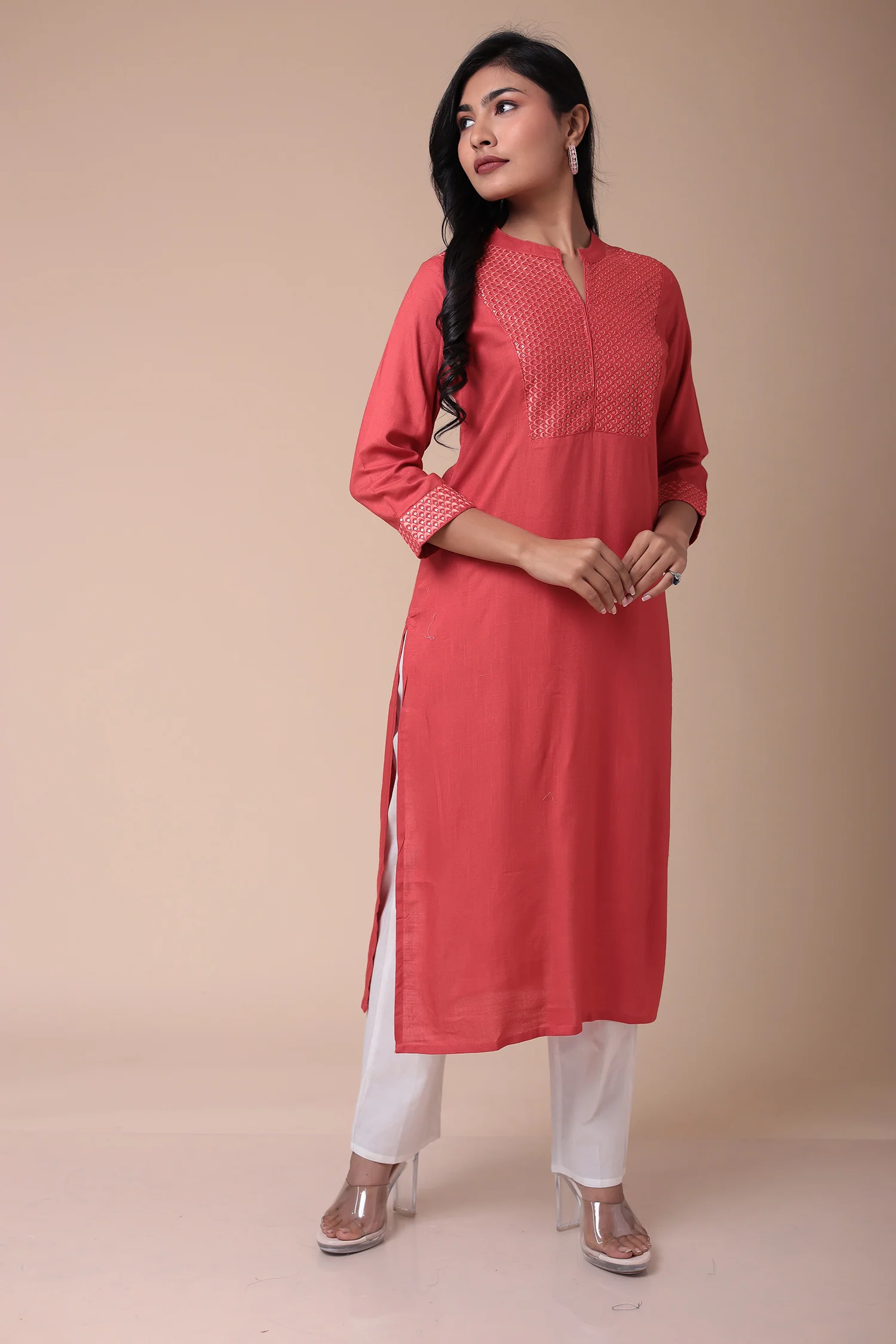 Embroidered Muslin Kurta with Sequins work - Image 3