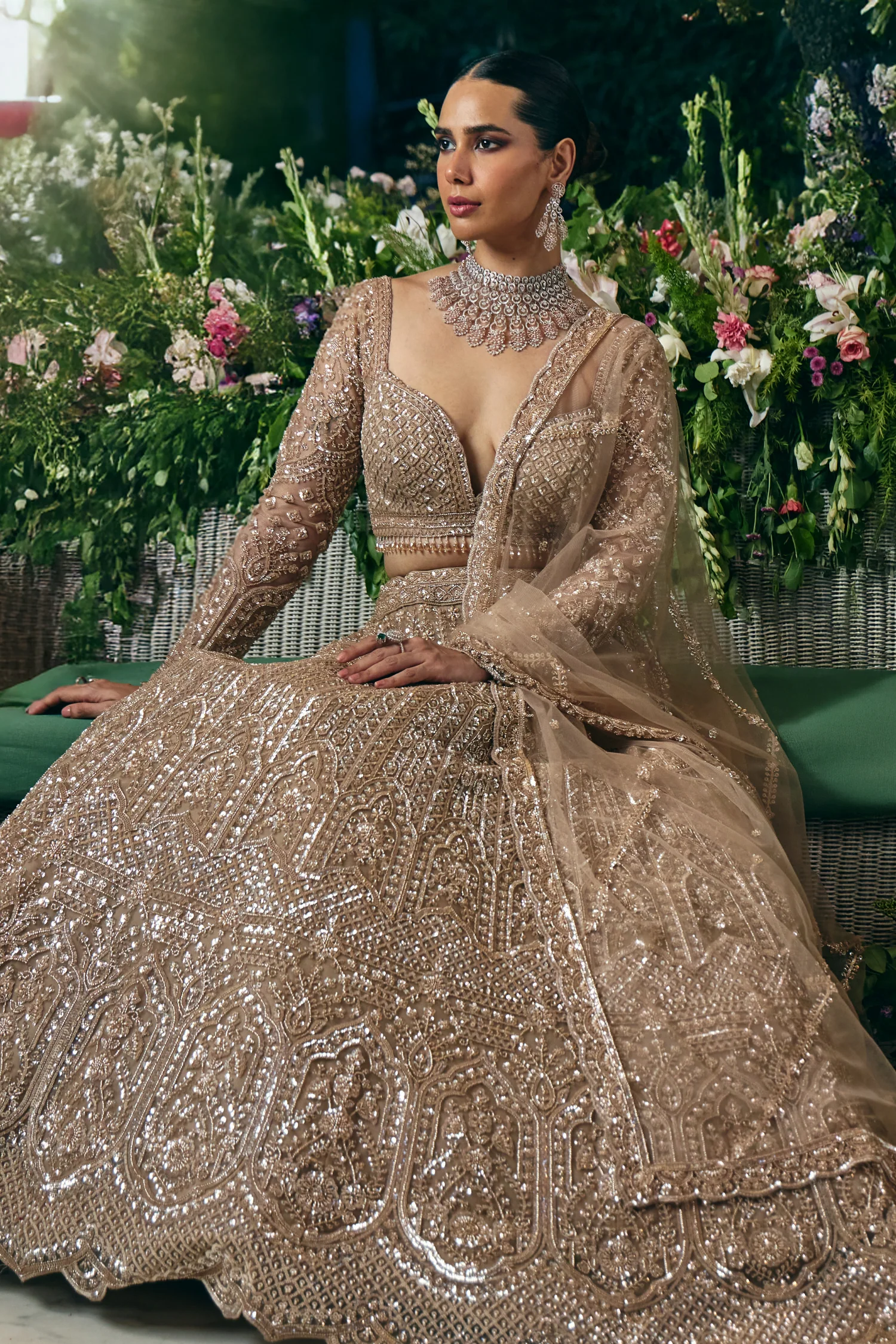 Net Lehenga with Cutdana, Sequins, Stone, Thread work - Image 3