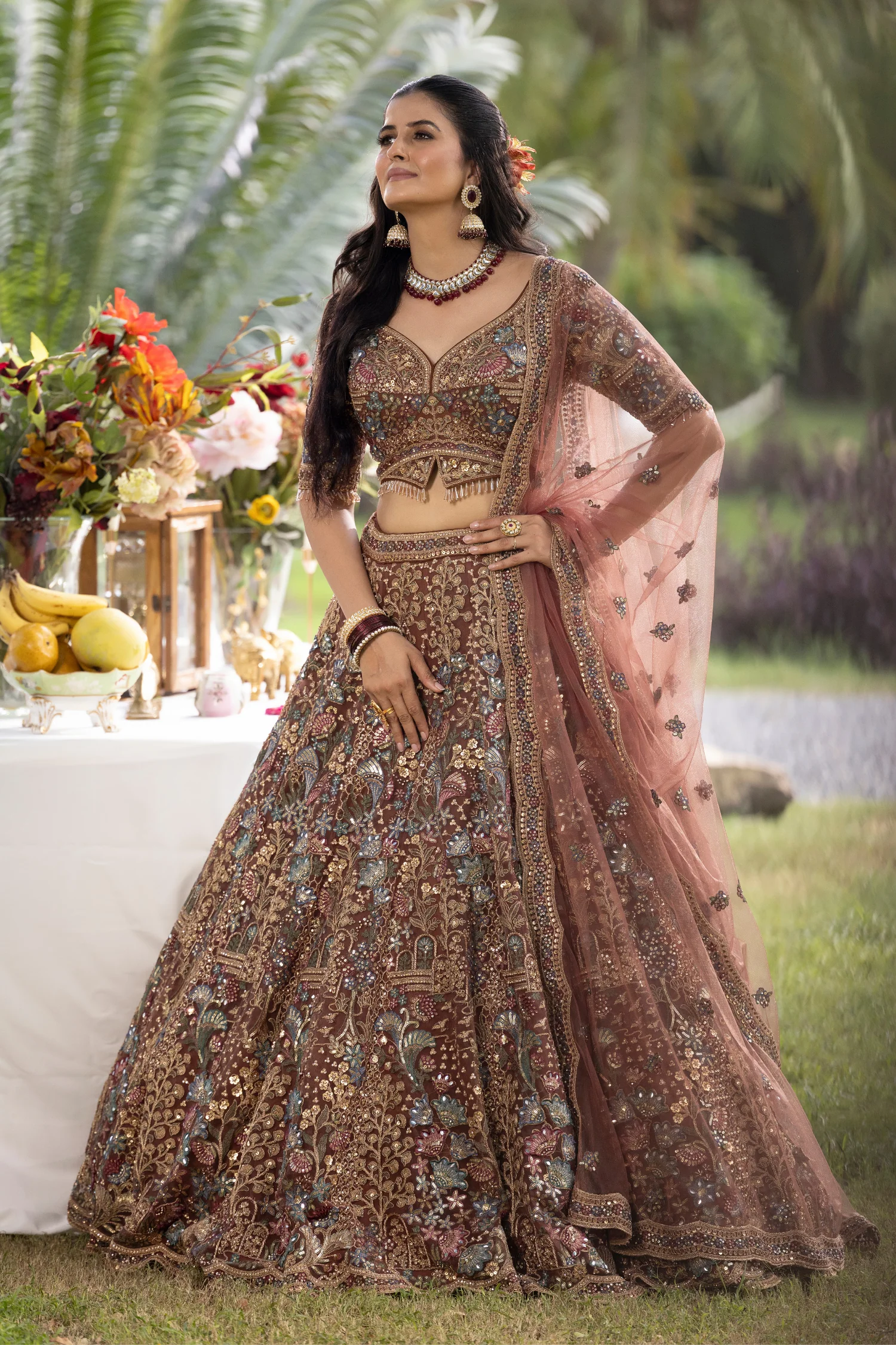 Net Lehenga with Cutdana, Sequins, Stone, Thread, Zardozi, Zari work. - Image 3