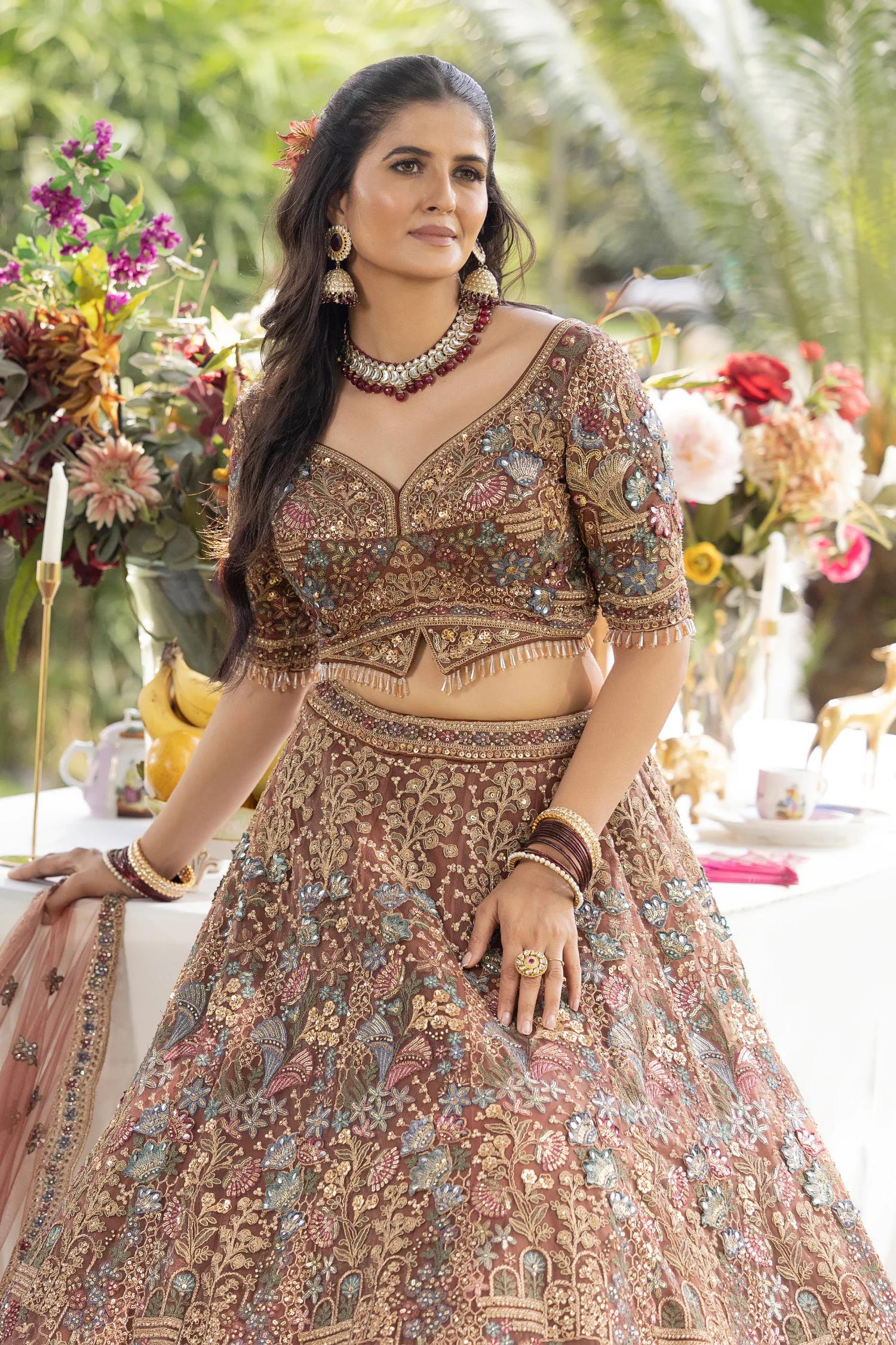 Net Lehenga with Cutdana, Sequins, Stone, Thread, Zardozi, Zari work. - Image 4
