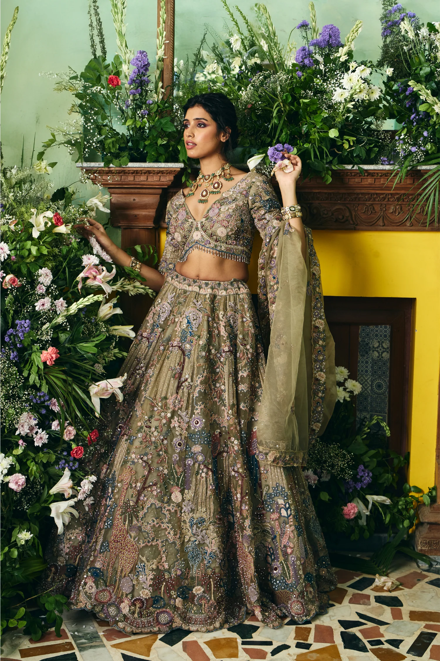 Net Lehenga with Cutdana, Sequins, Stone, Thread, Zardozi, Zari work - Image 2
