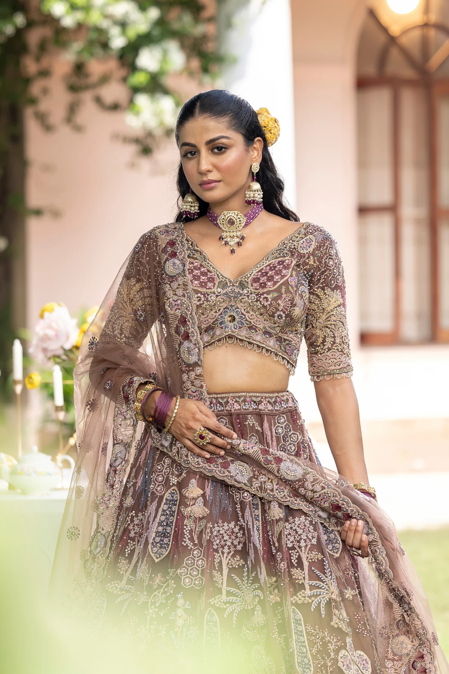 Net Lehenga with Cutdana, Sequins, Stone, Thread, Zari work - Image 2
