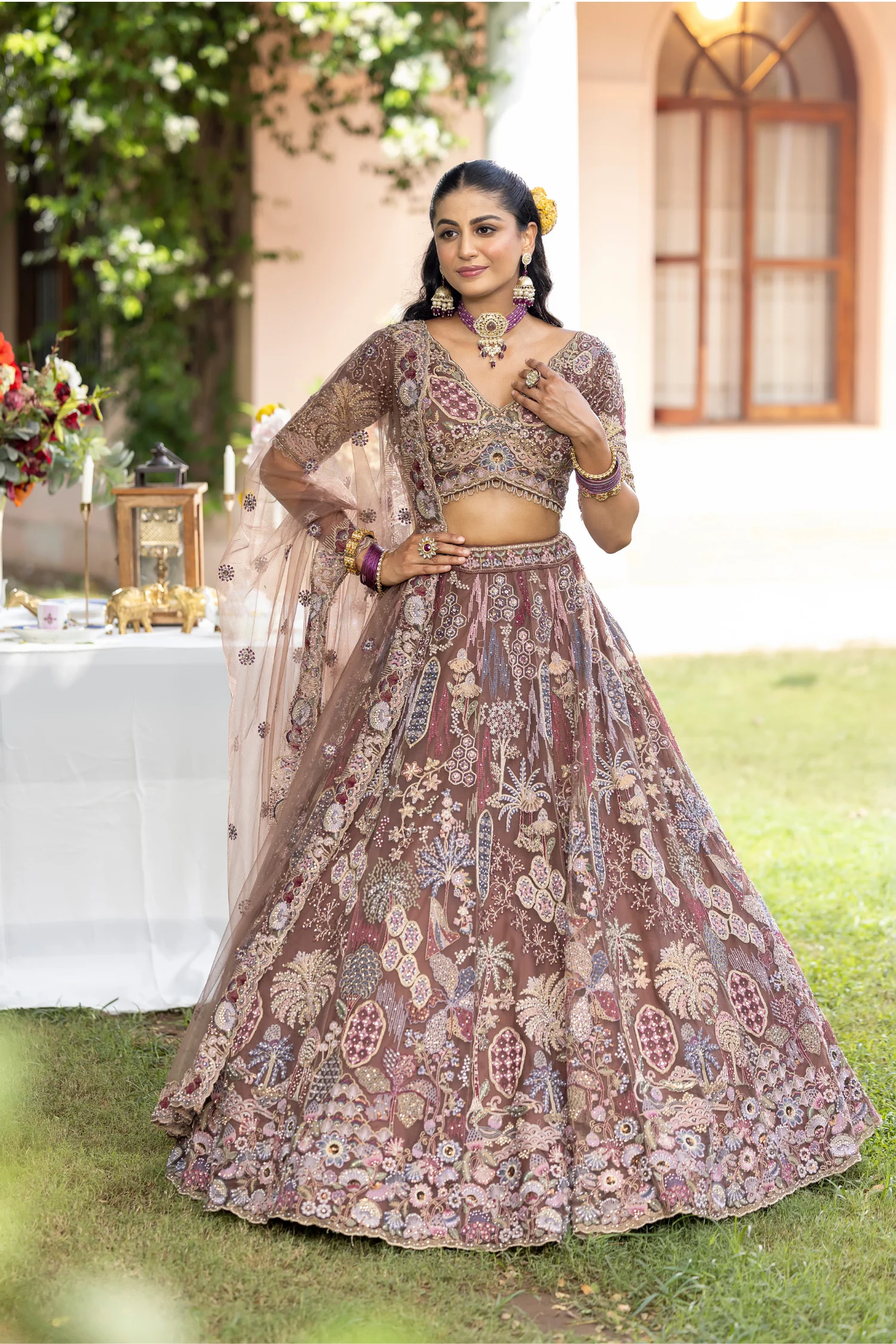 Net Lehenga with Cutdana, Sequins, Stone, Thread, Zari work - Image 3