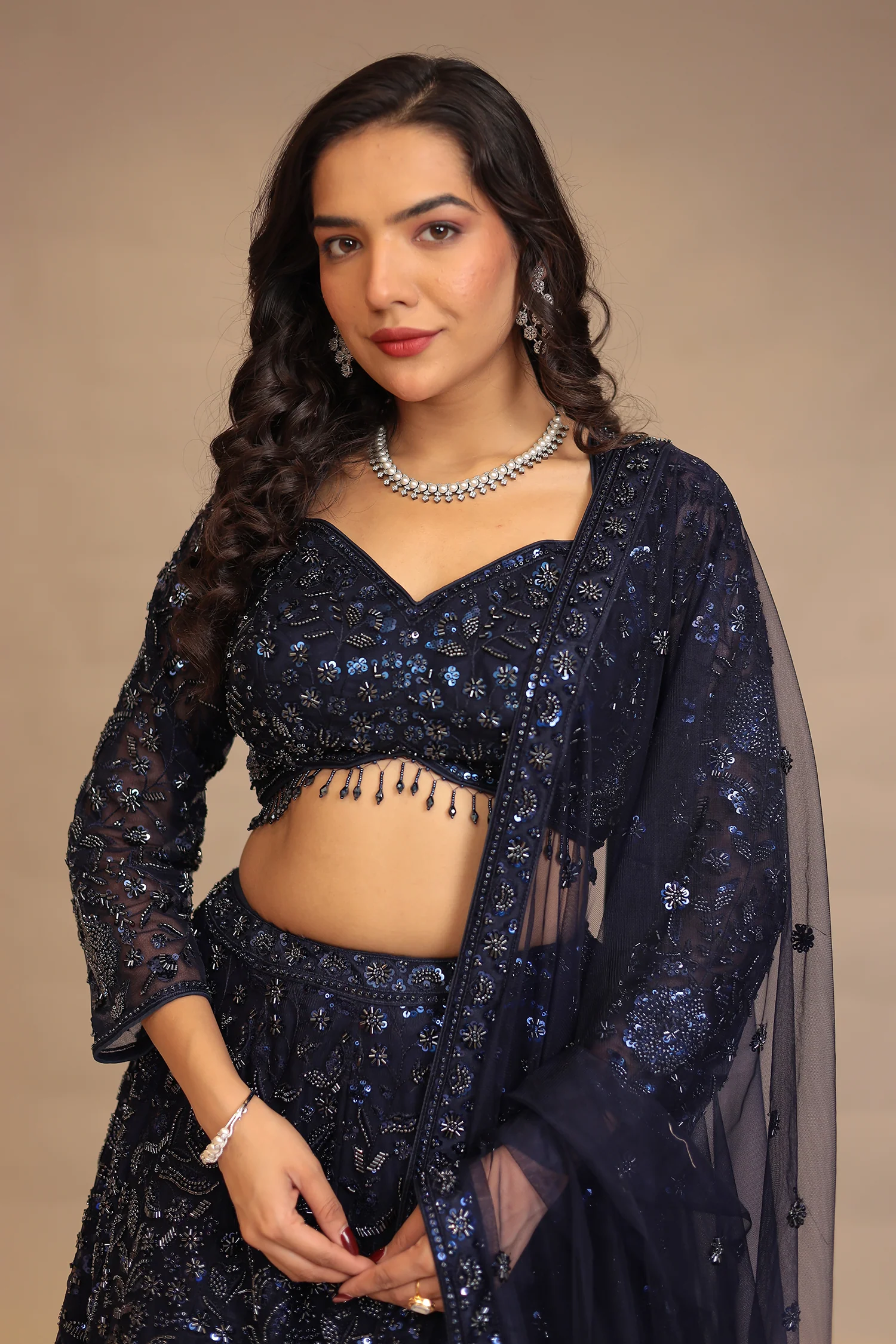 Net Lehenga with Cutdana, Sequins work - Image 2
