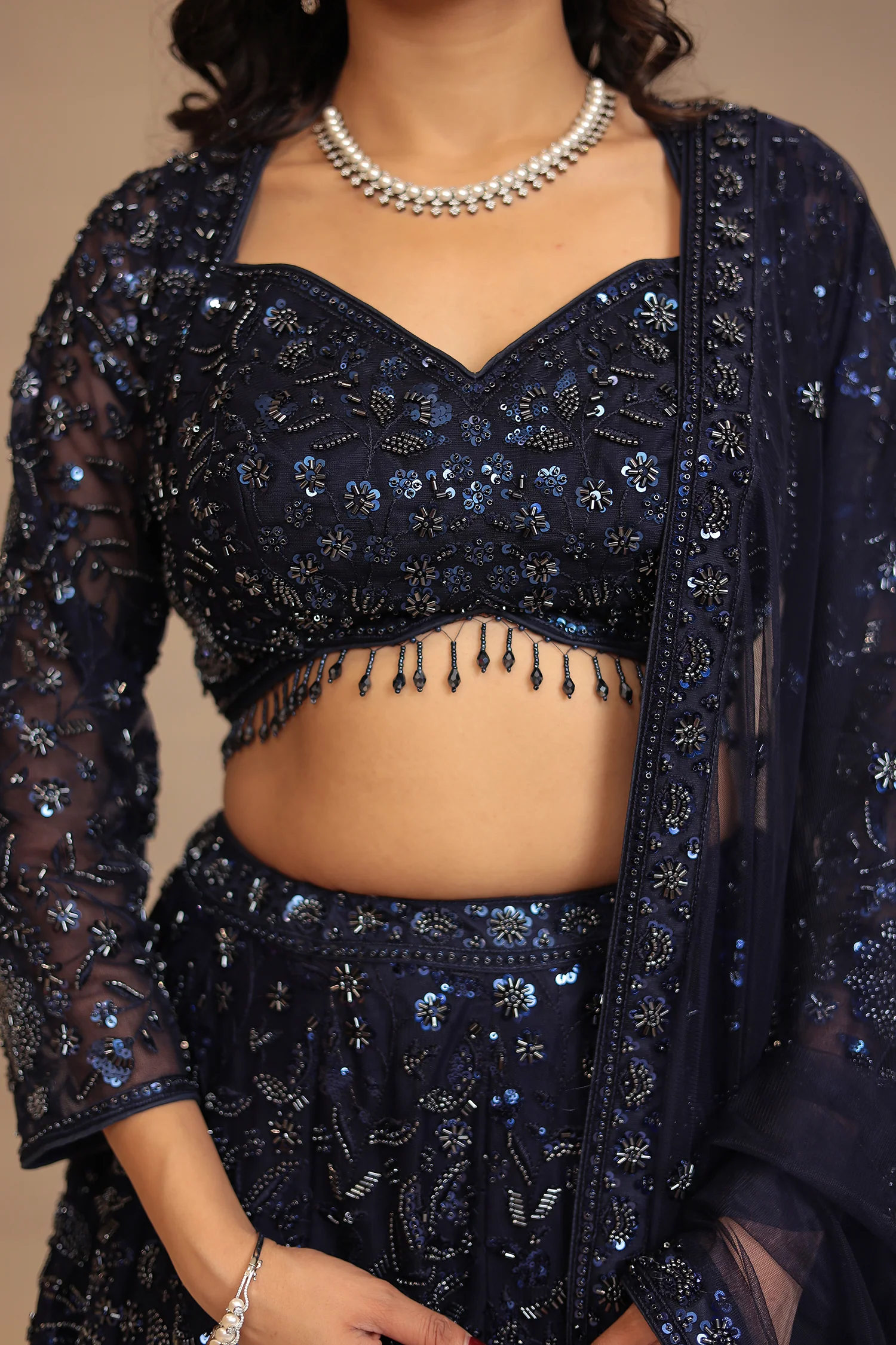 Net Lehenga with Cutdana, Sequins work - Image 4