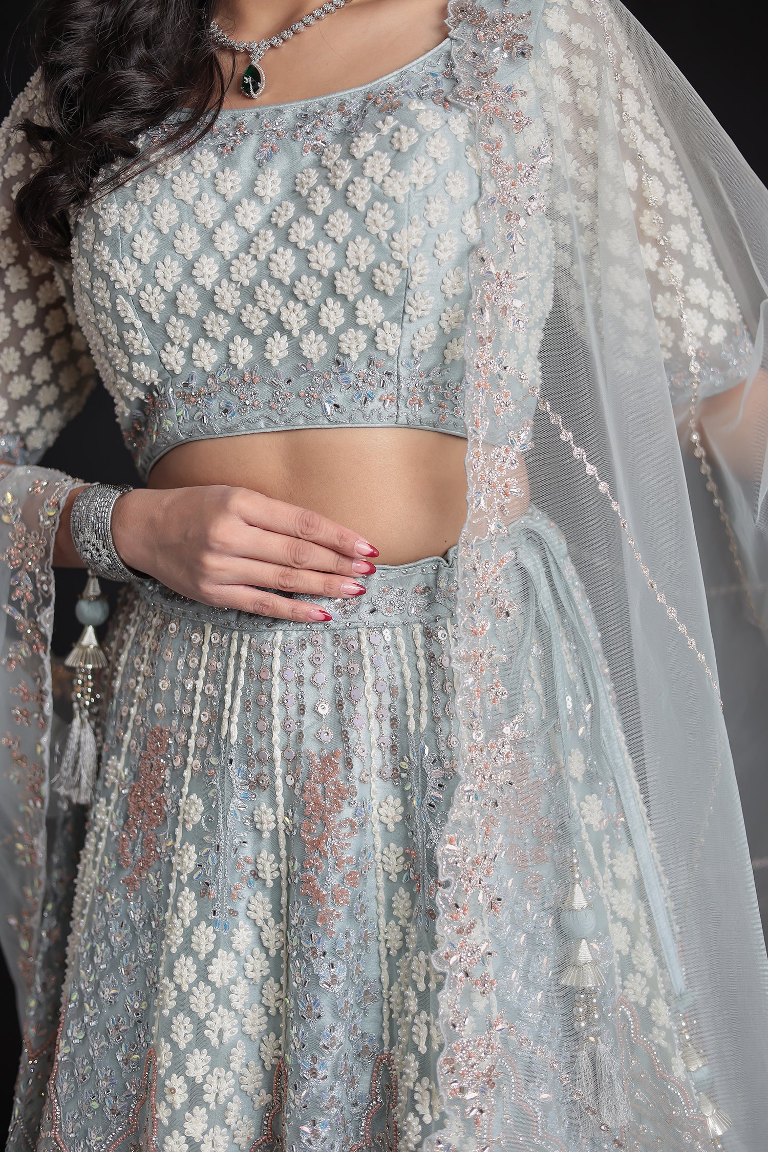 Net Lehenga with Threadwork and Embellished Detailing - Image 4