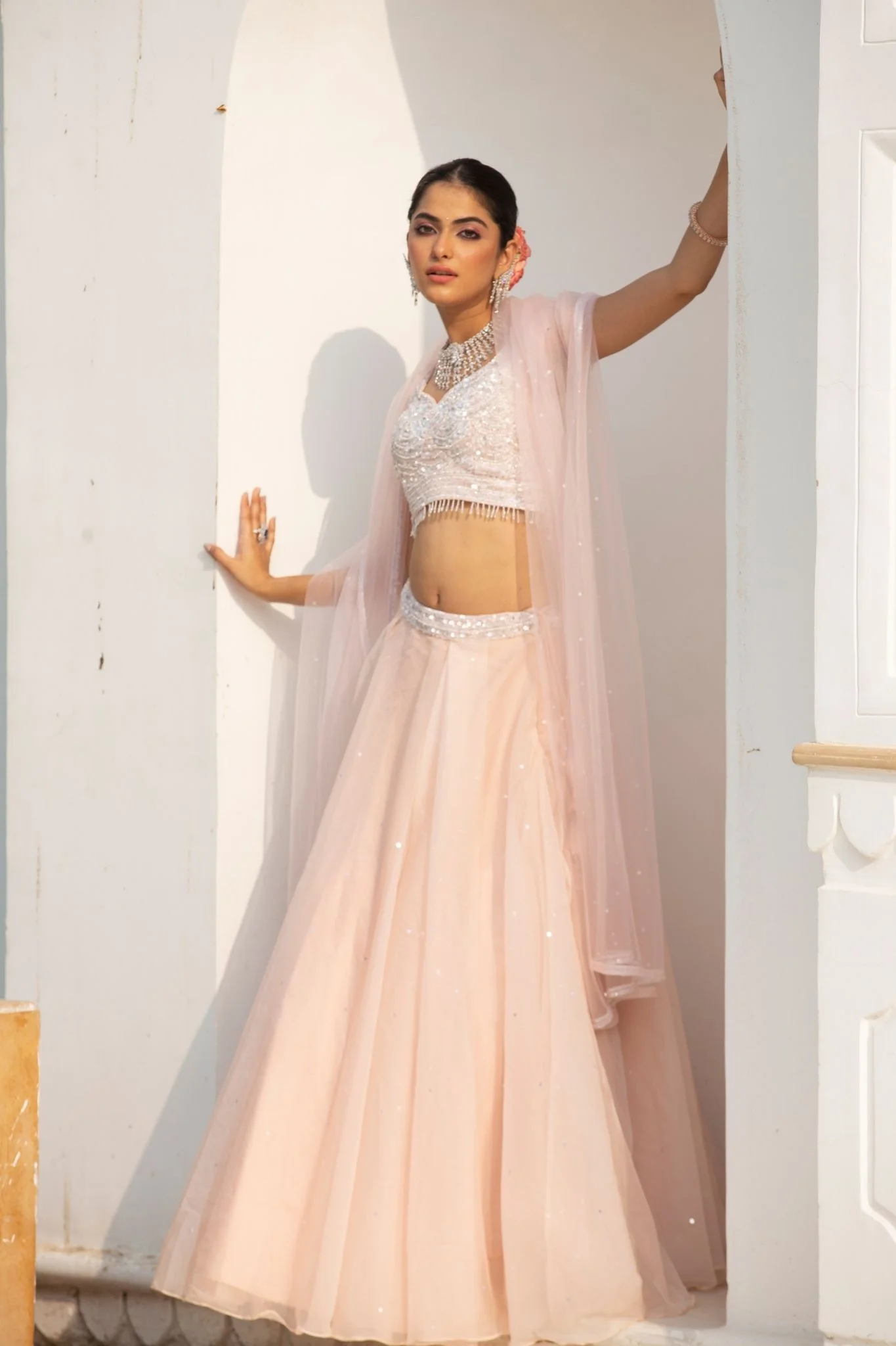 Organza Lehenga with Cutdana, Pearl and Sequins work - Image 3