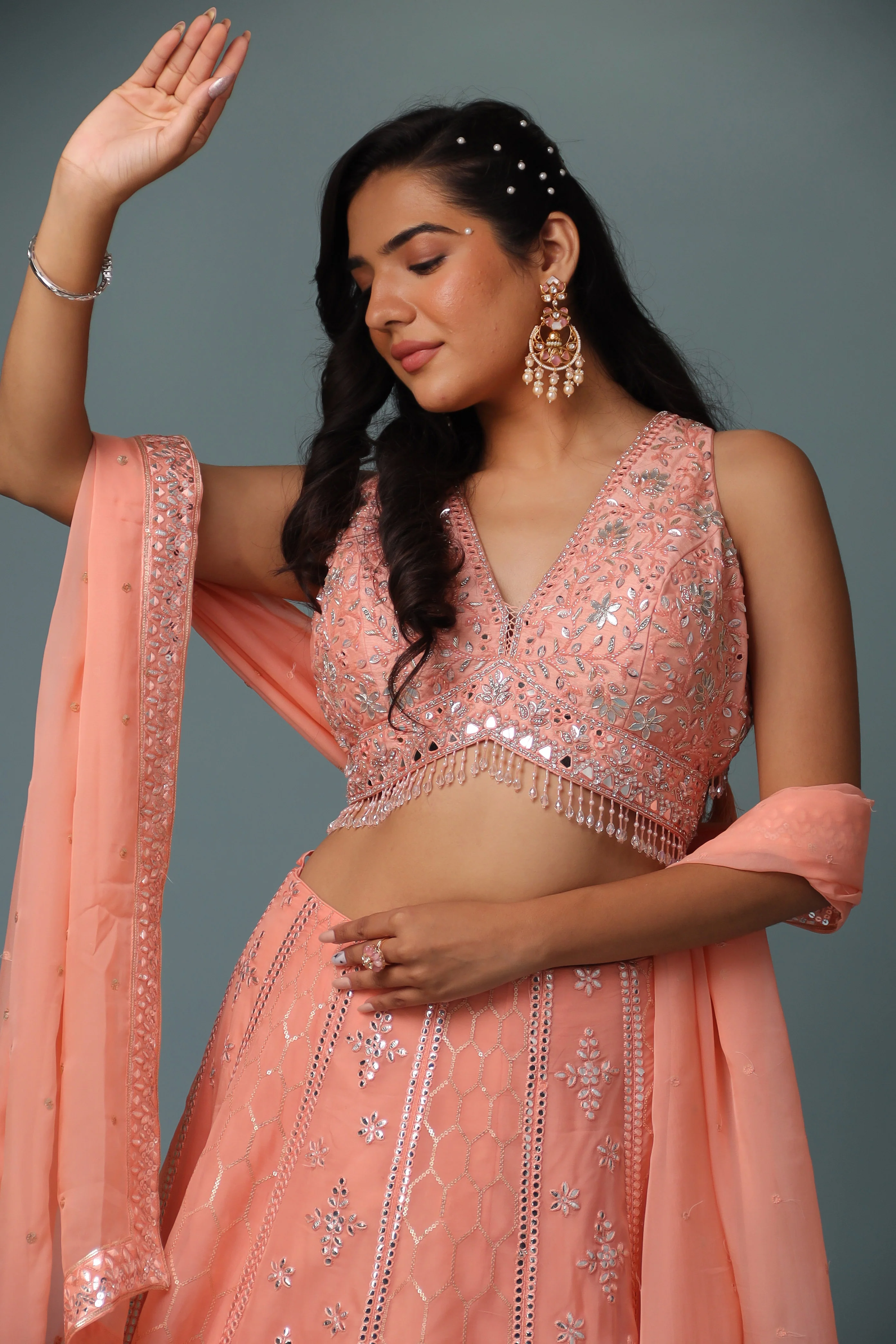 Organza Lehenga with Mirror and Embroidered work. - Image 2