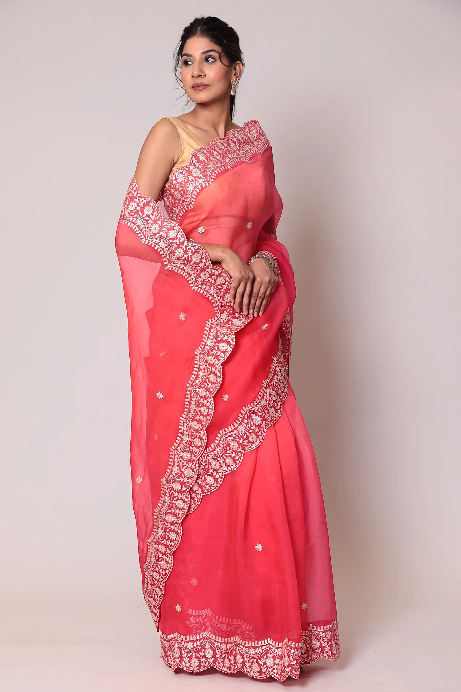 Shaded Organza Saree Embroidered with Aari work - Image 3