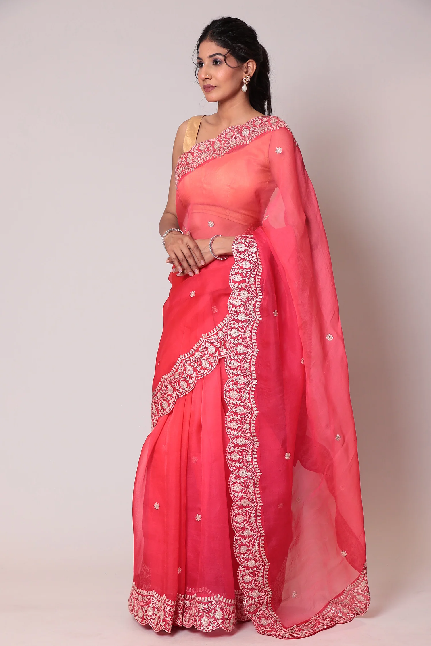 Shaded Organza Saree Embroidered with Aari work - Image 4