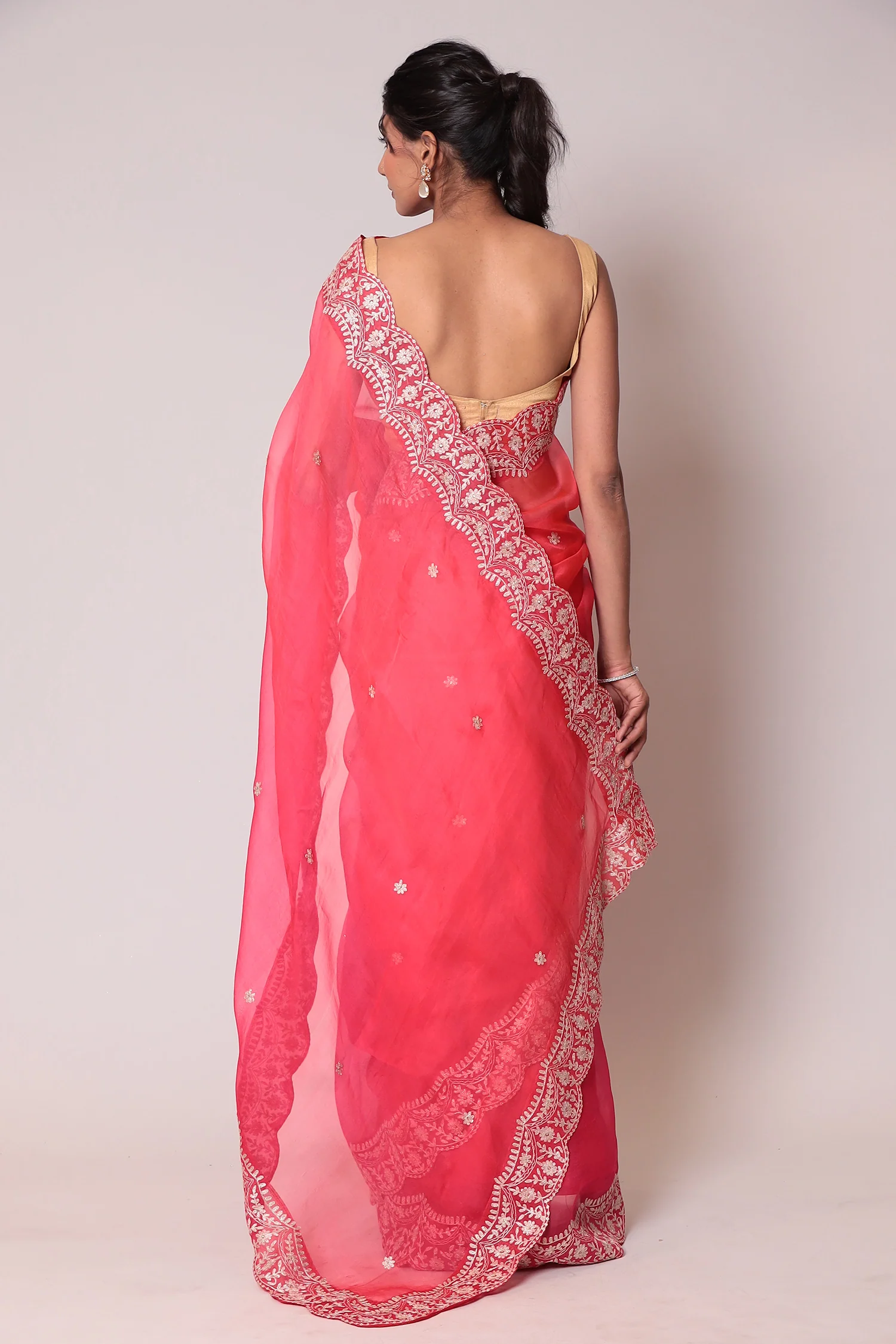 Shaded Organza Saree Embroidered with Aari work - Image 5