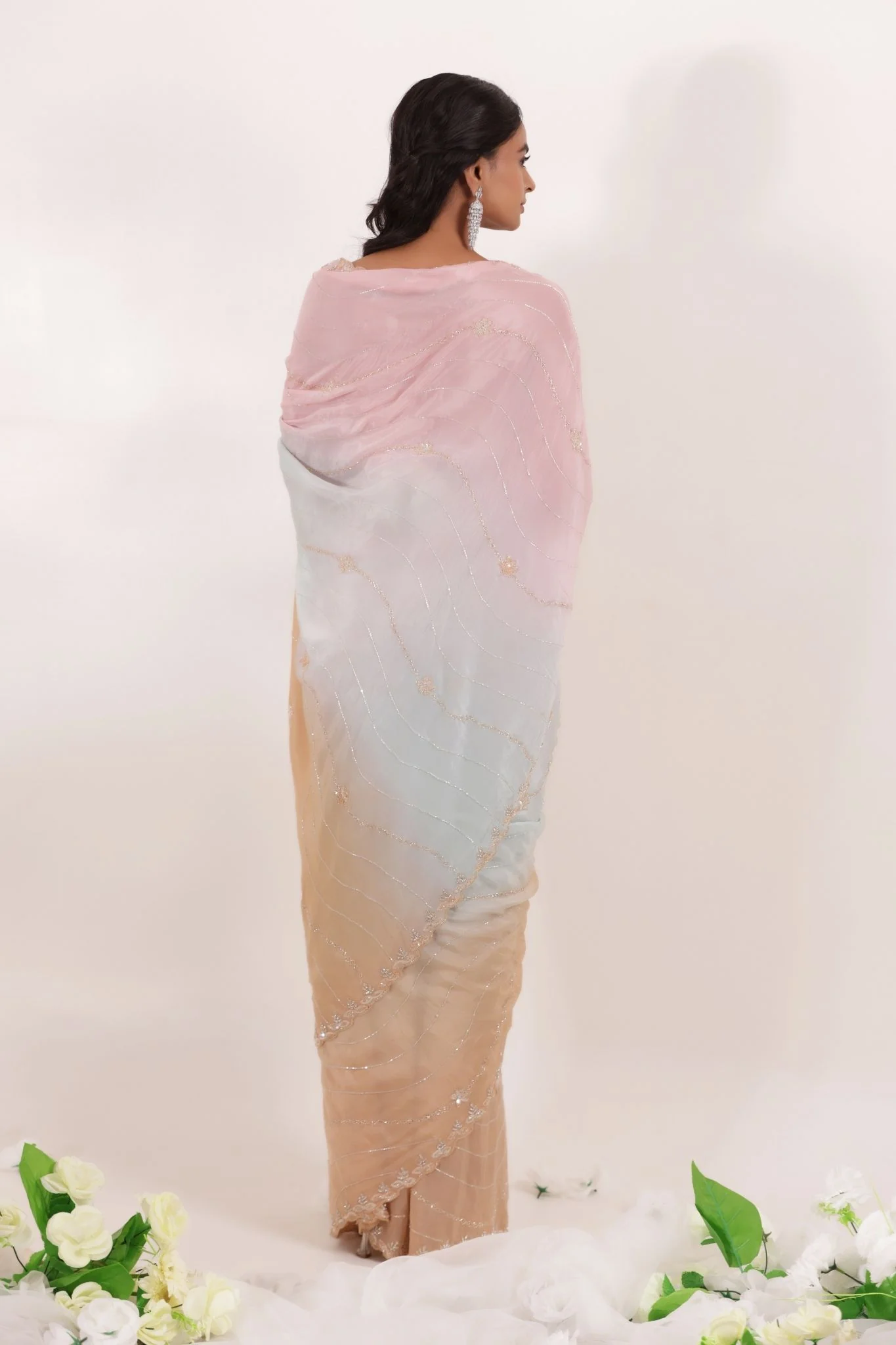 Organza Saree Embellished with Cutdana work - Image 5