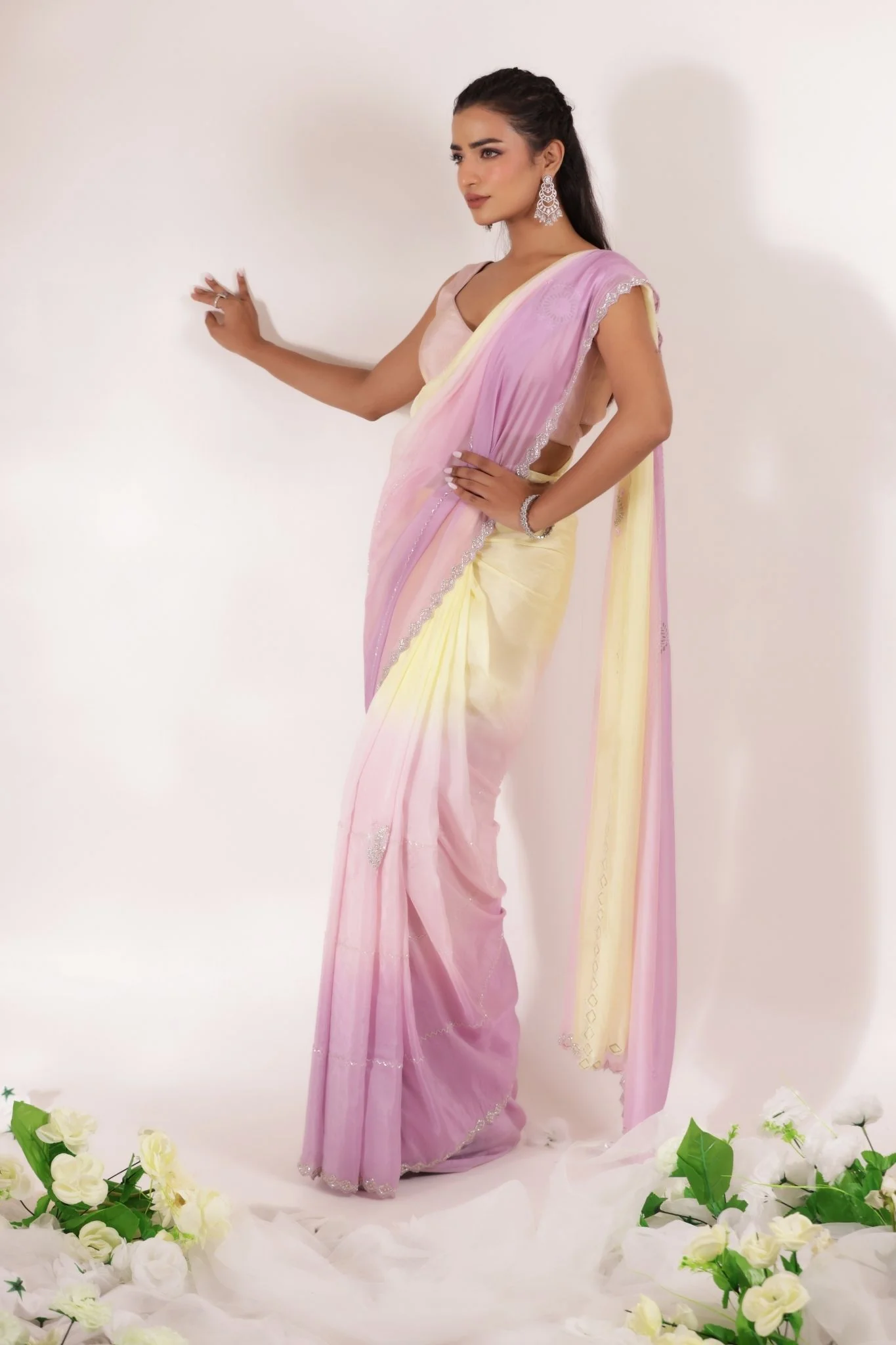 Organza Saree Embellished with Cutdana work - Image 4