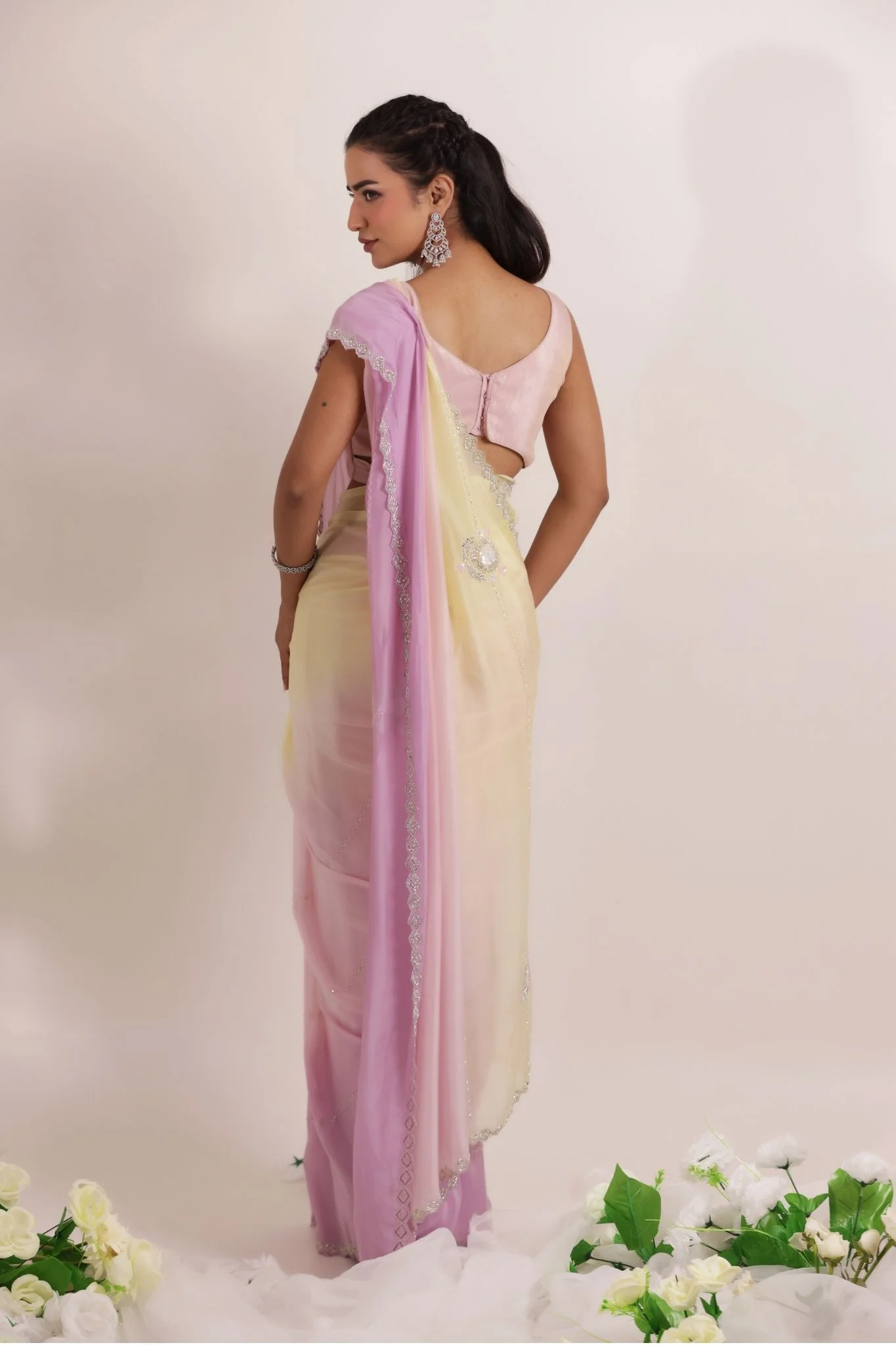 Organza Saree Embellished with Cutdana work - Image 5