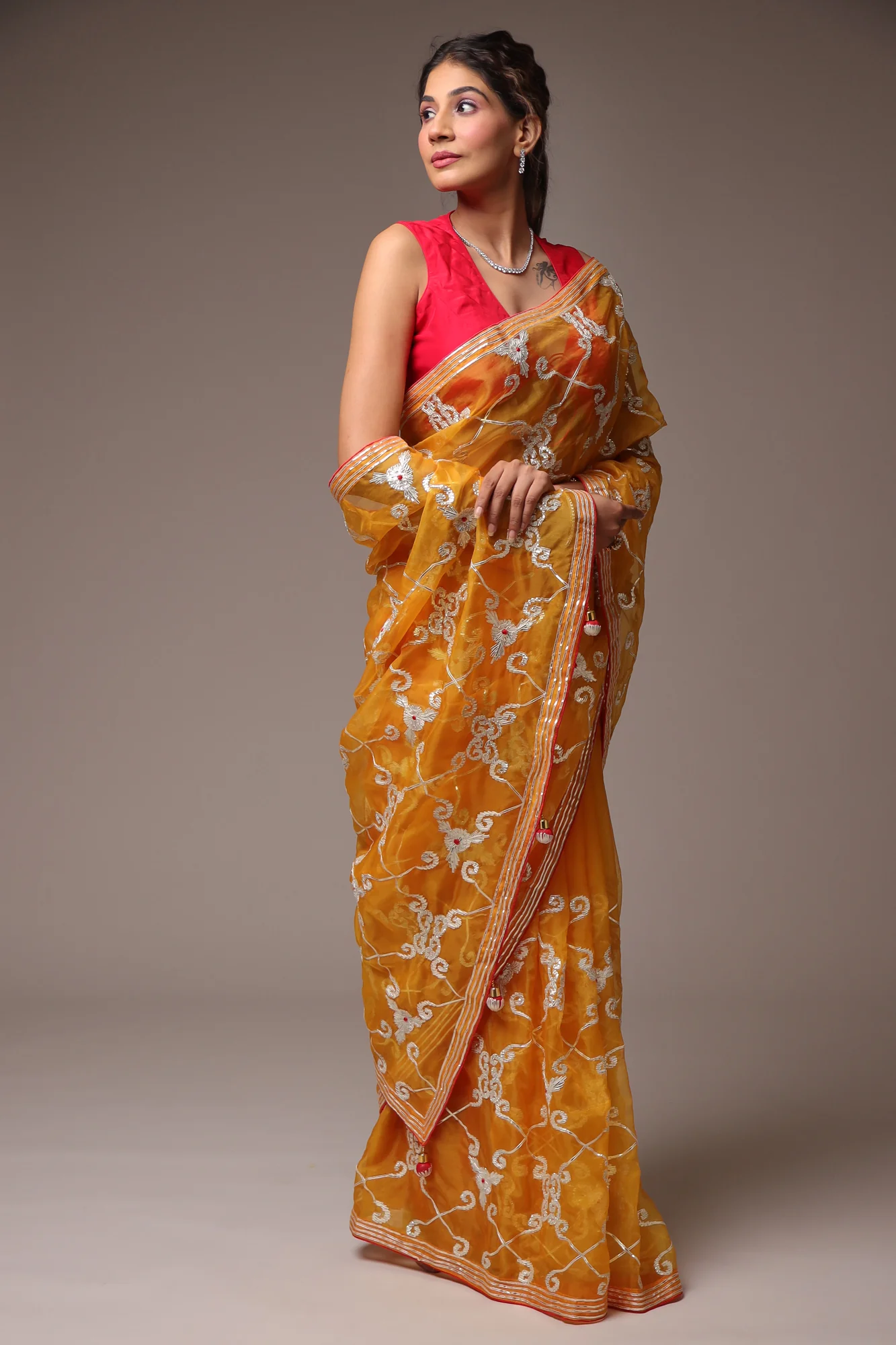 Exquisite Organza Saree with Intricate Gota Embellishments. - Image 13