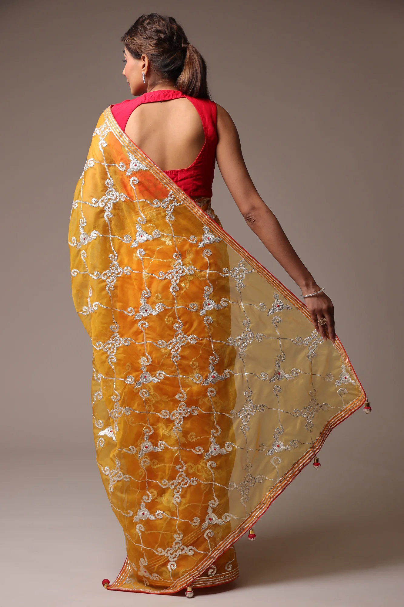 Exquisite Organza Saree with Intricate Gota Embellishments. - Image 15