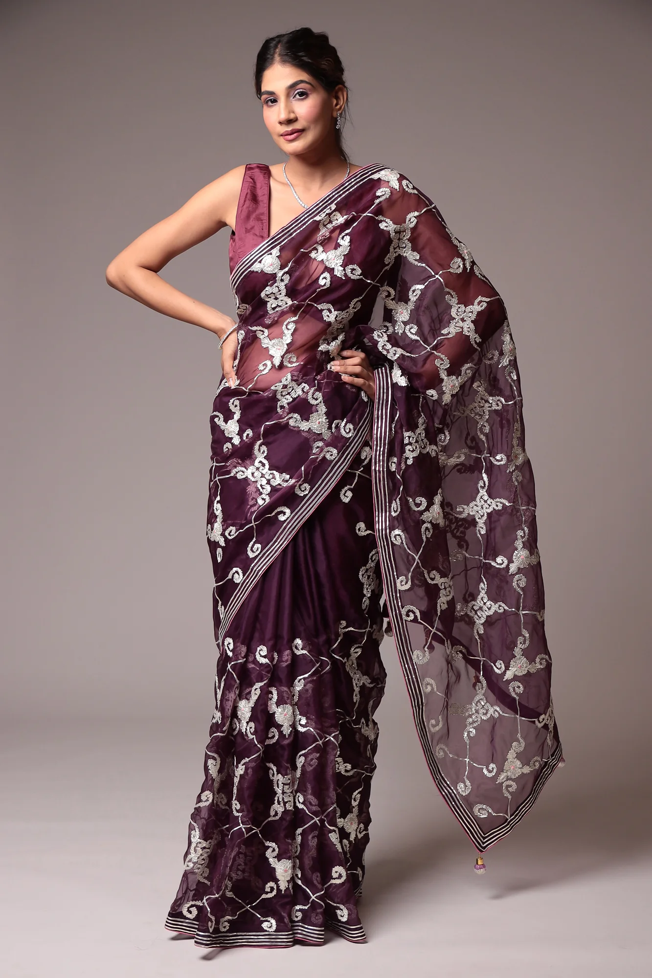 Exquisite Organza Saree with Intricate Gota Embellishments. - Image 3
