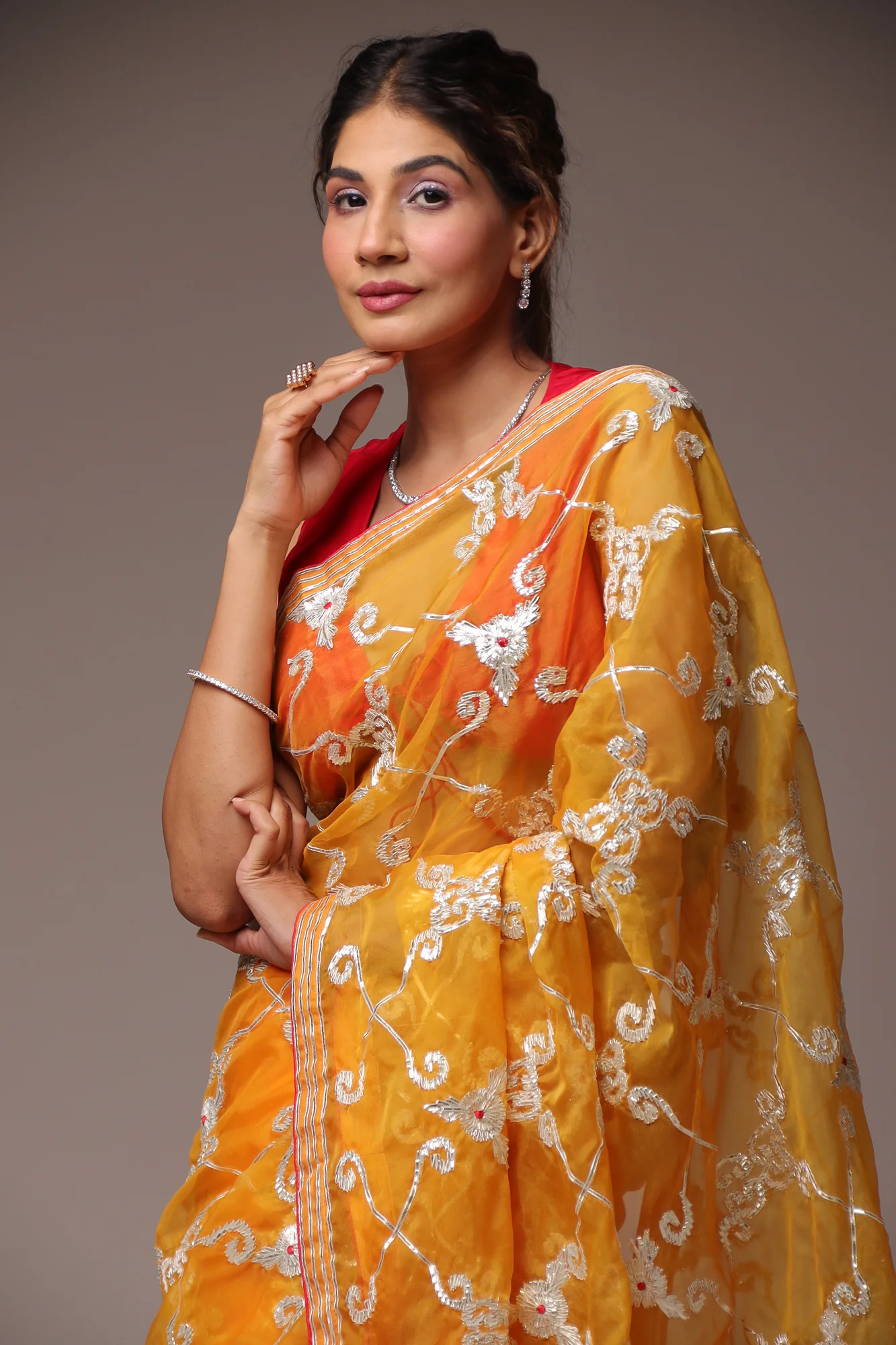 Exquisite Organza Saree with Intricate Gota Embellishments. - Image 9