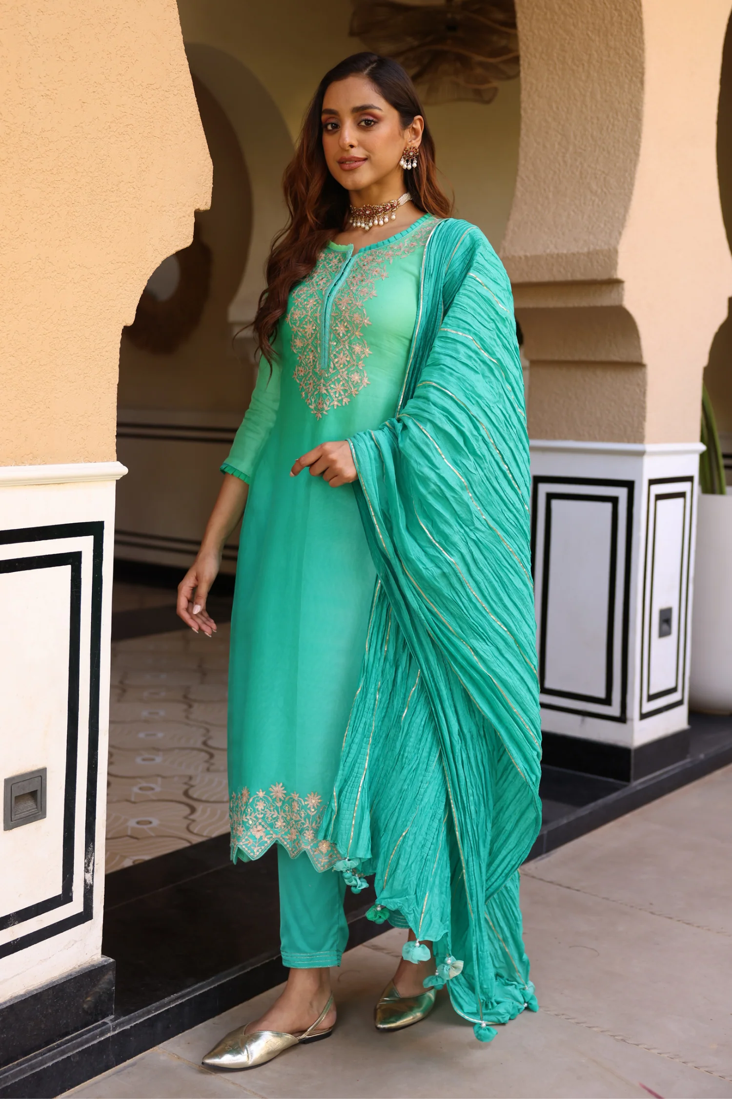 Organza Suit Set with Aari work.