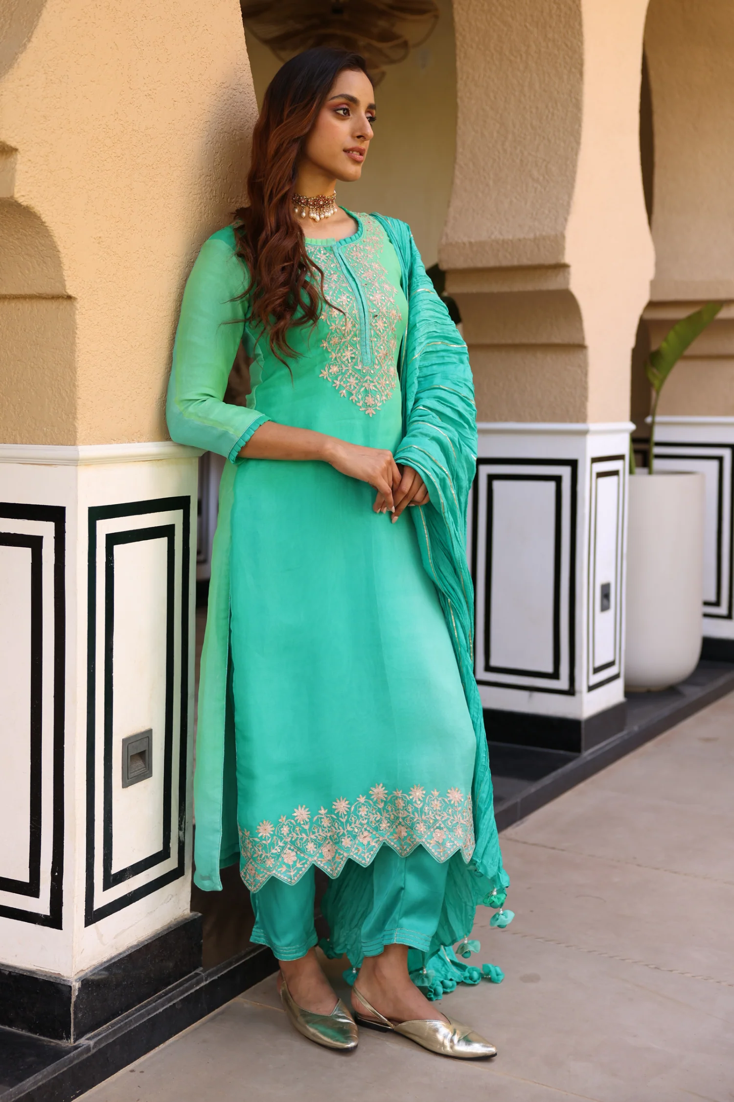 Organza Suit Set with Aari work. - Image 3