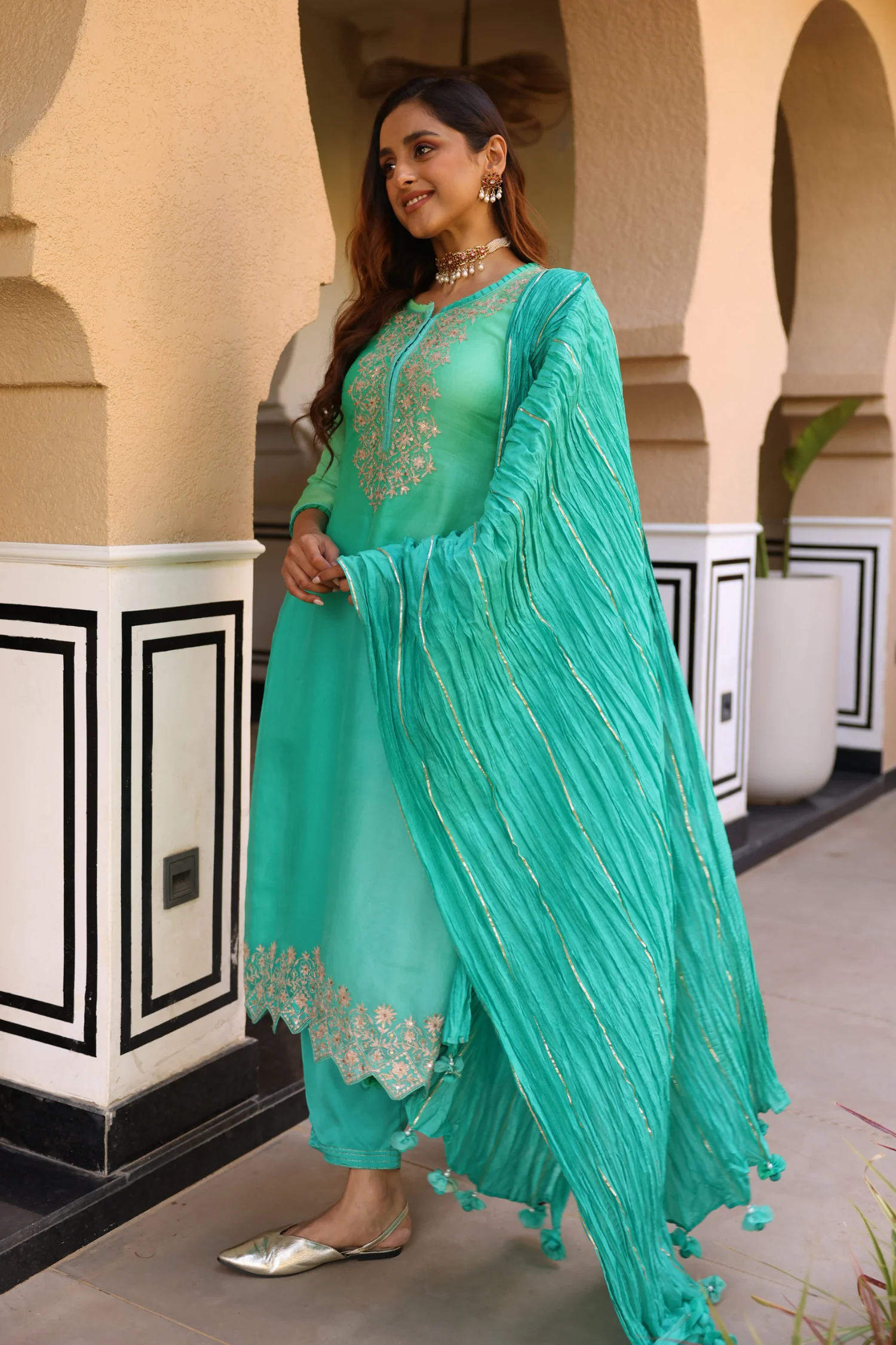 Organza Suit Set with Aari work. - Image 4