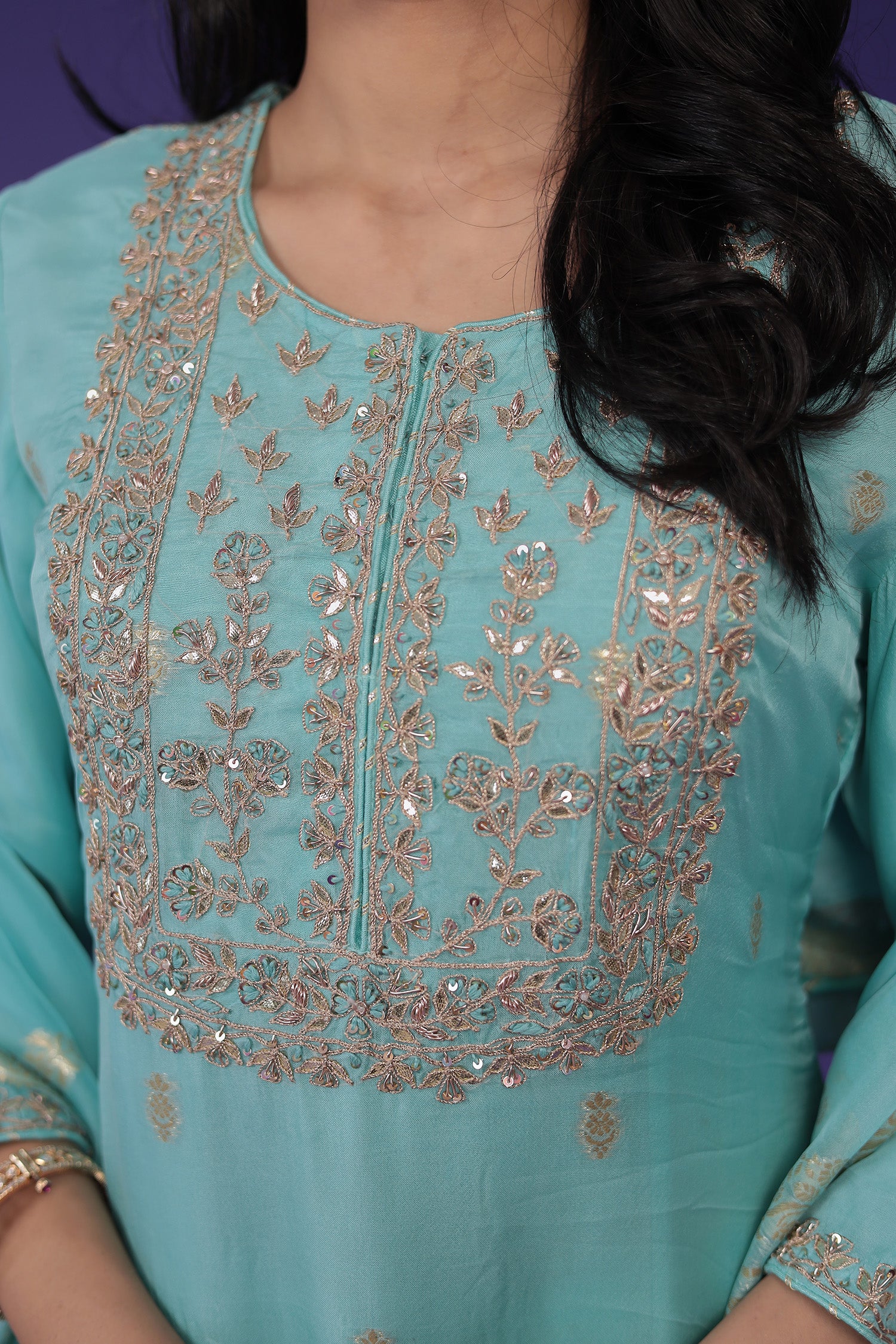 Handloom Organza Suit with Dori and Gota Patti work - Image 10