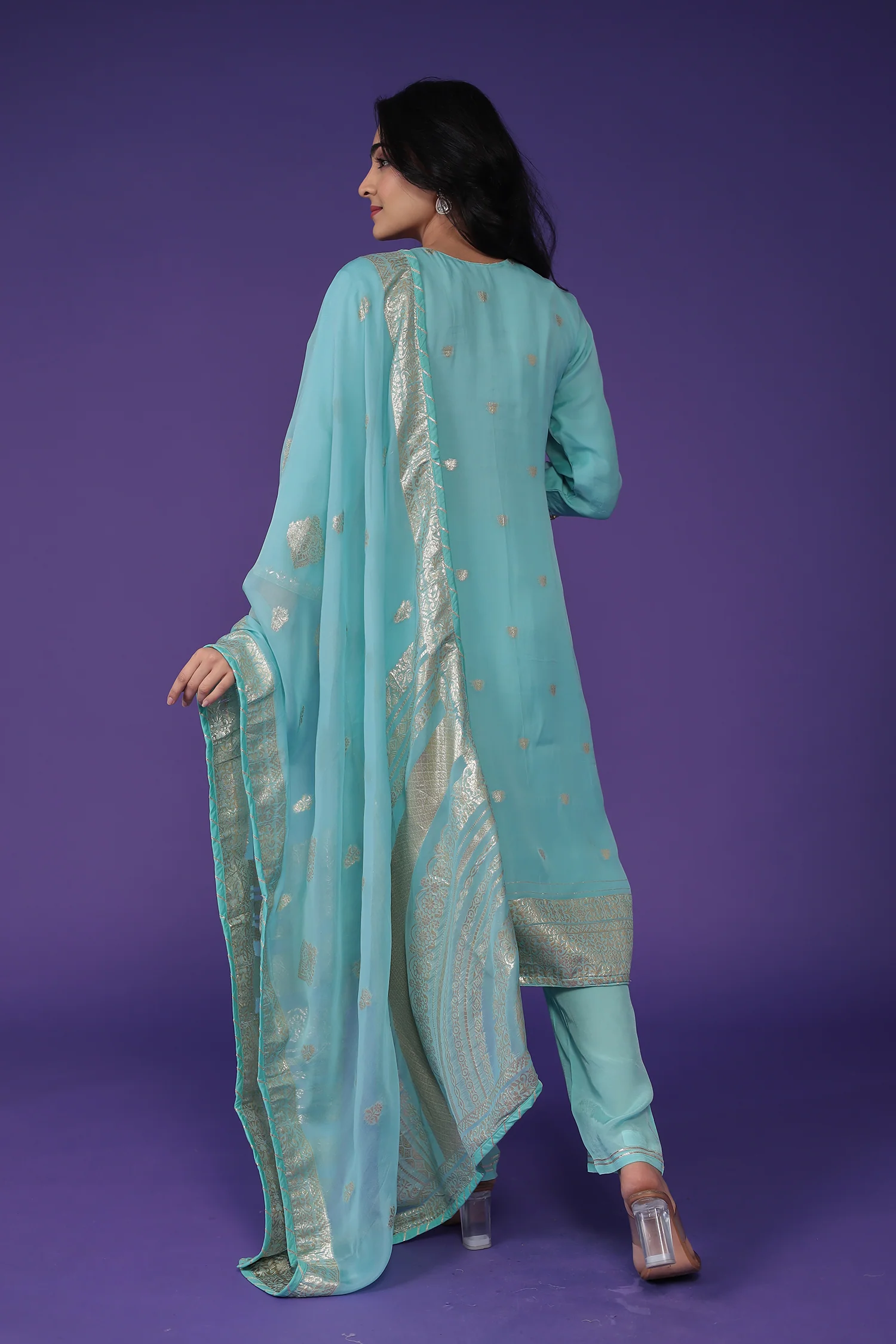 Handloom Organza Suit with Dori and Gota Patti work - Image 12