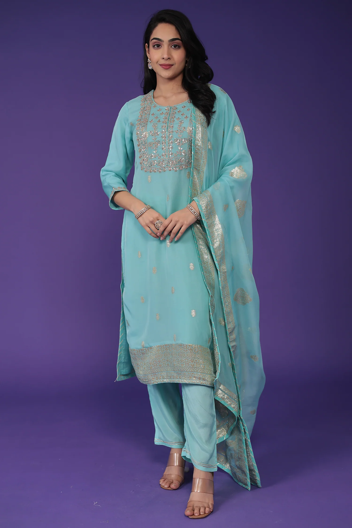 Handloom Organza Suit with Dori and Gota Patti work - Image 13