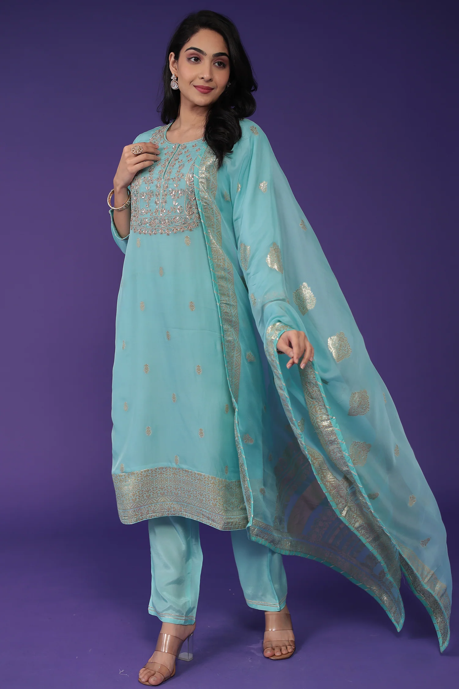 Handloom Organza Suit with Dori and Gota Patti work - Image 14