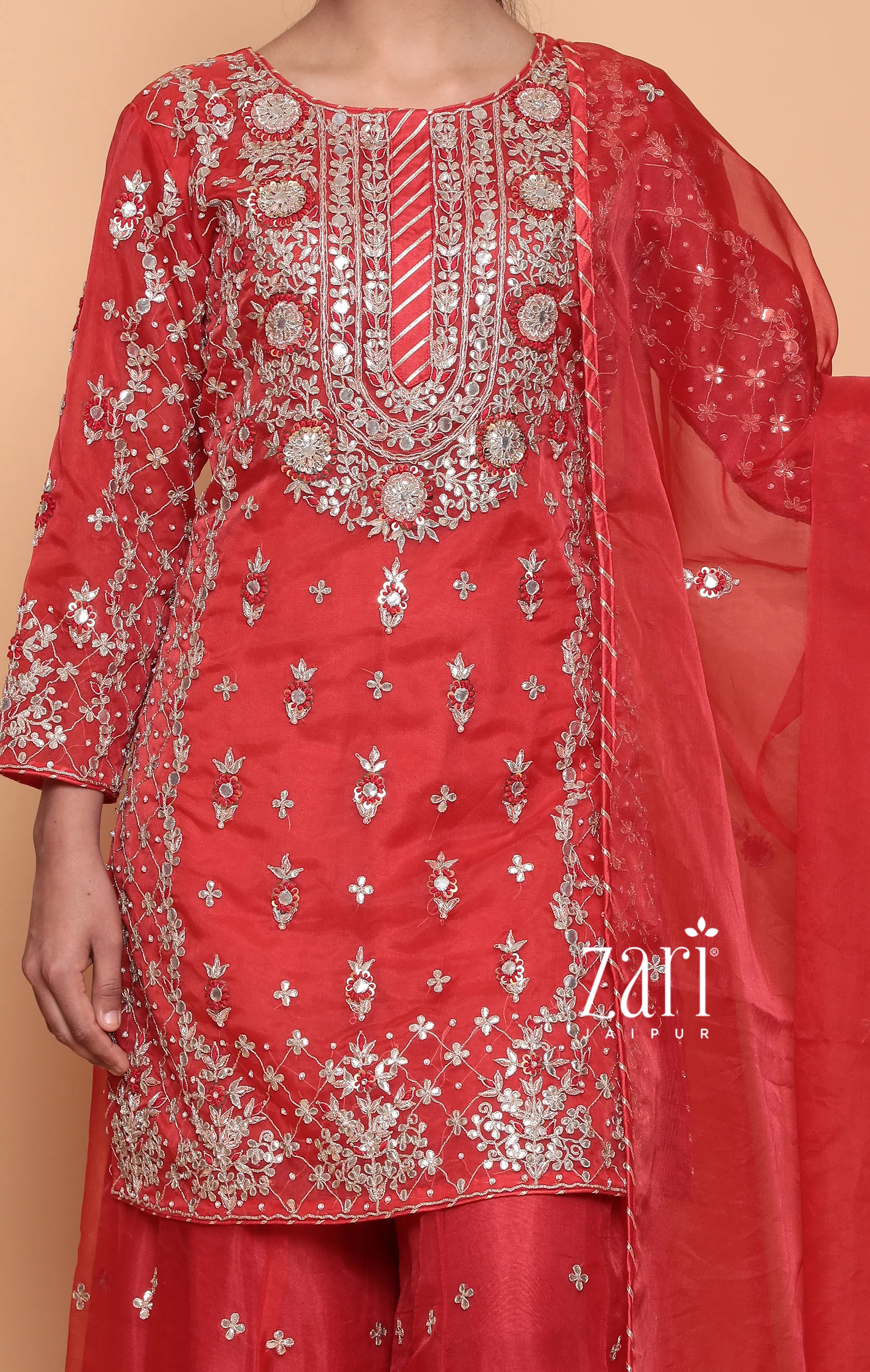 Organza Suit with Dori, Gota, Gota Patti, Sequins, Thread, Zardozi work. - Image 2