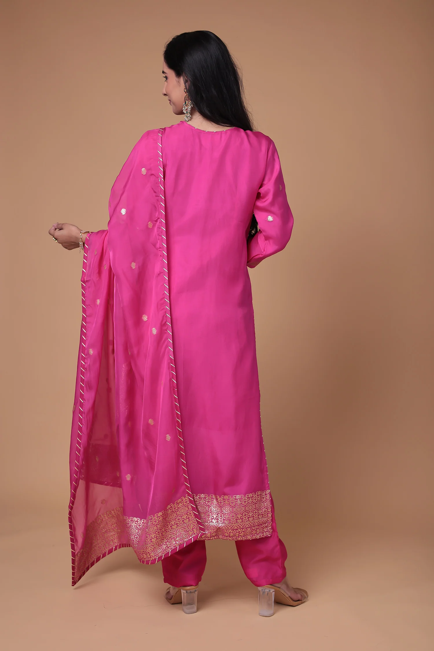 Soft organza Handloom Suit with Gota Patti, Thread and Zardozi work - Image 7