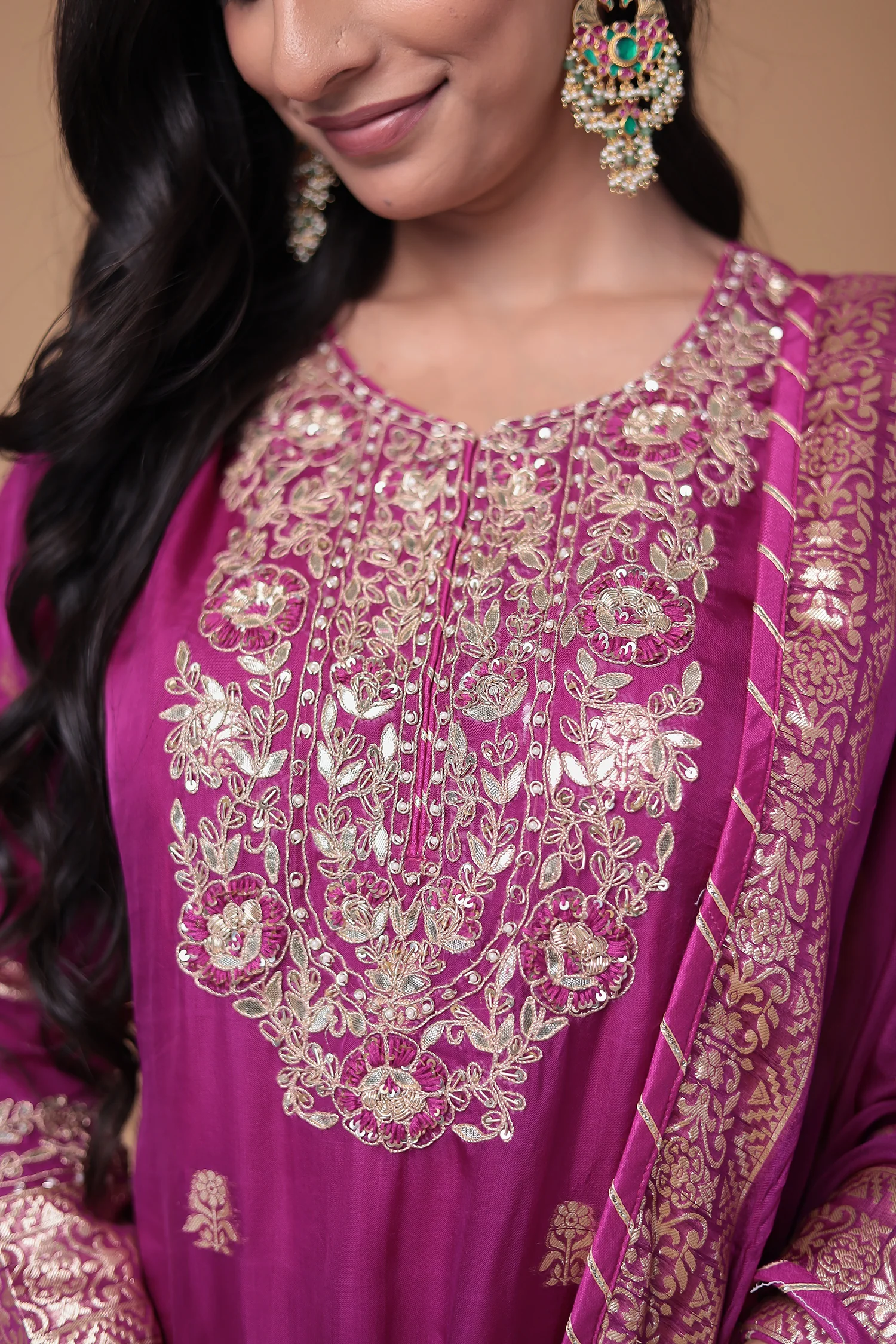 Handloom Organza Suit with Gota Patti,Thread and Zardozi, Handloom work - Image 4