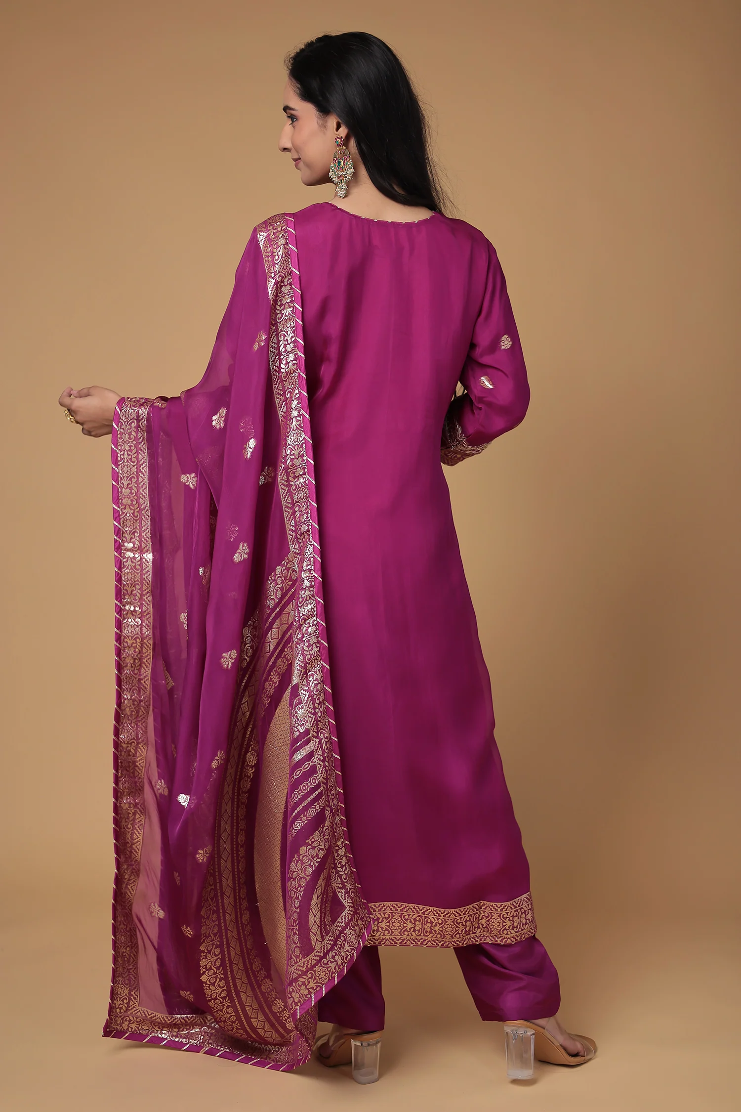 Handloom Organza Suit with Gota Patti,Thread and Zardozi, Handloom work - Image 6