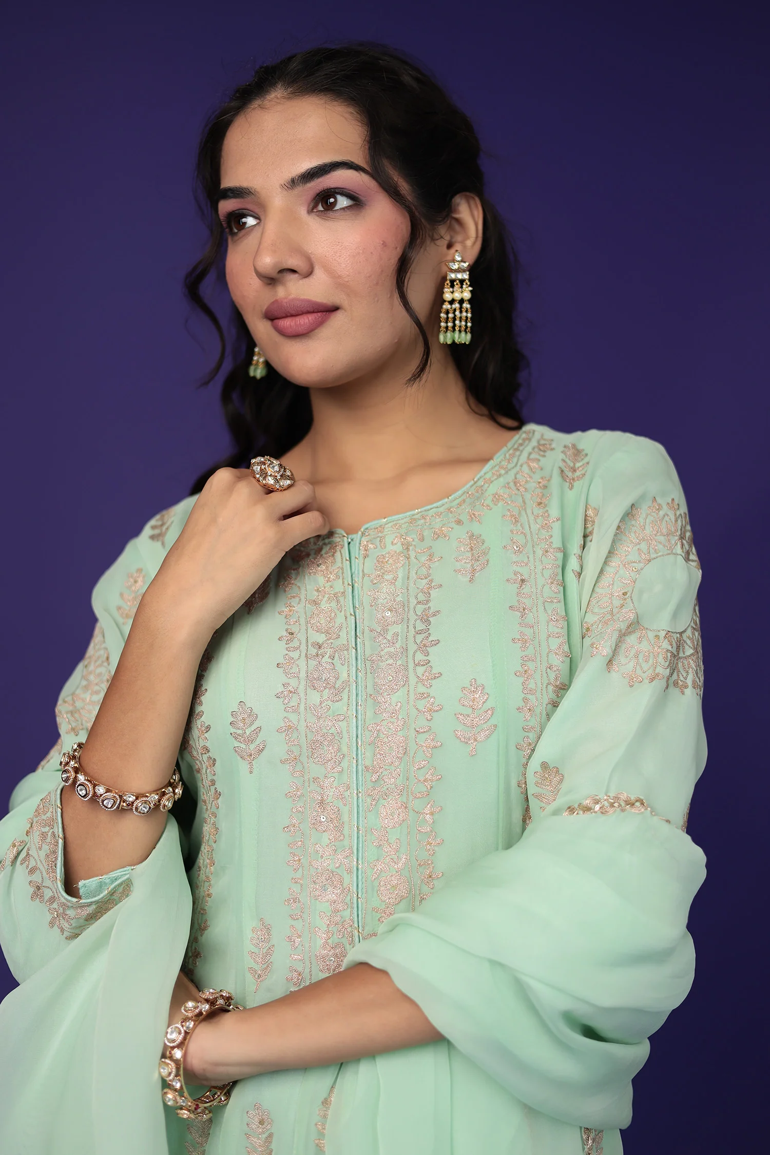 Anarkali Organza Suit with Pittan work - Image 2