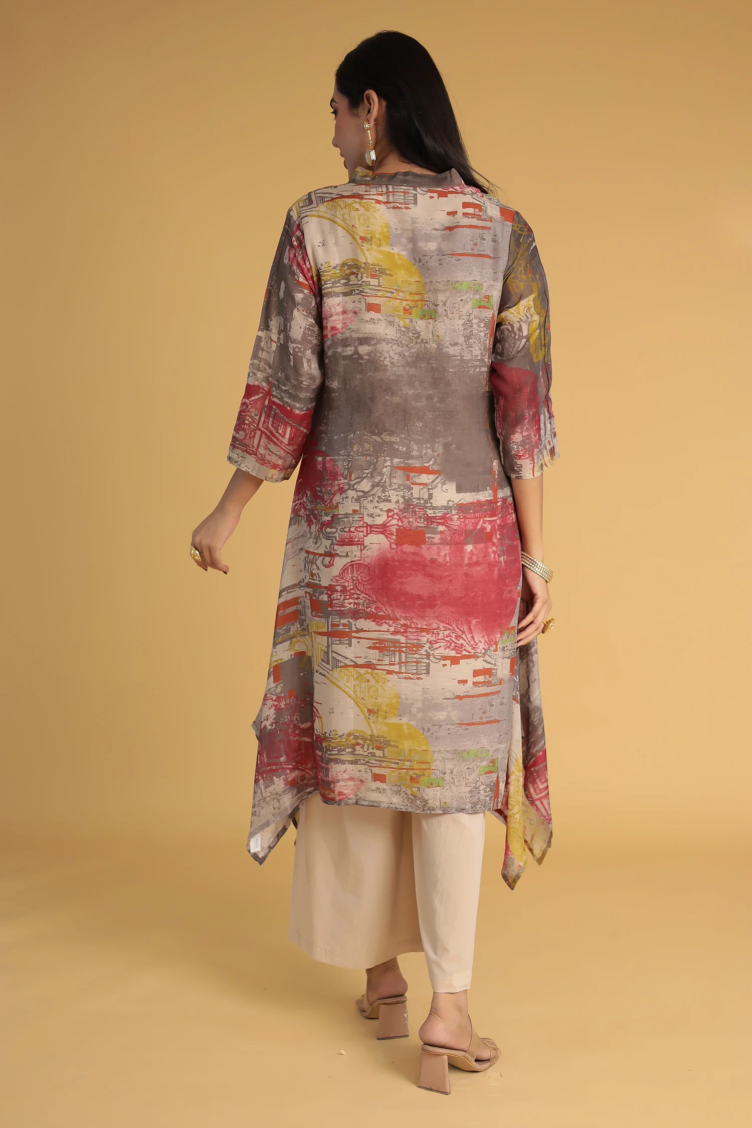 Abstract Printed Chanderi Kurta Set Stitched - Image 6